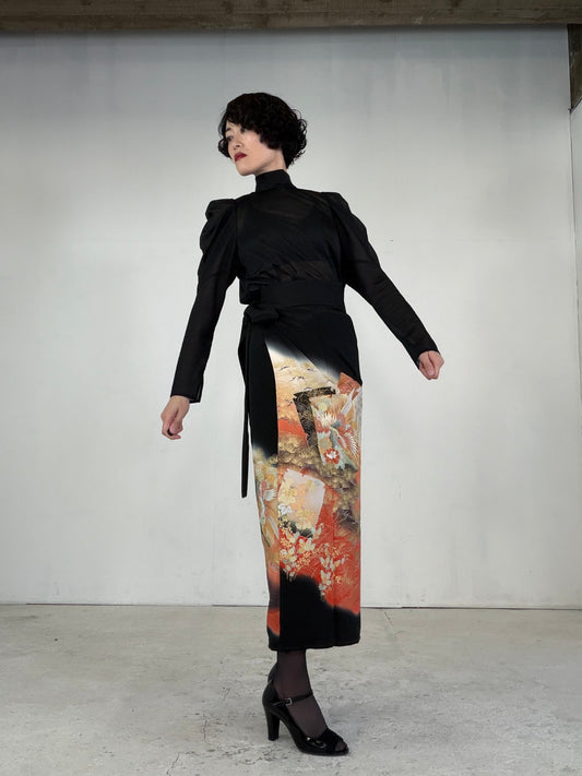 EDO-ZUMA SKIRT UPCYCLED FROM JAPANESE KIMONO "EDO040"