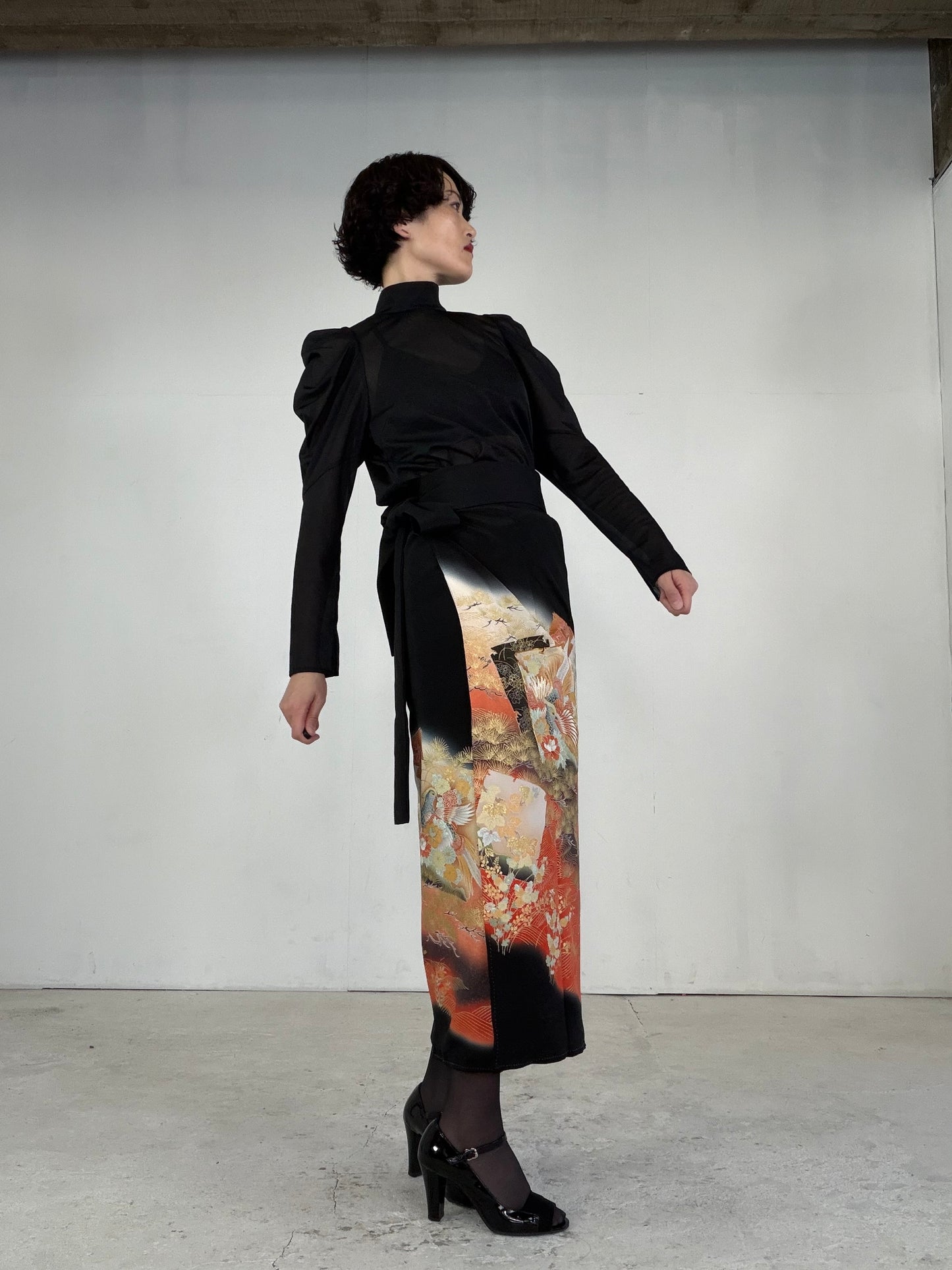 EDO-ZUMA SKIRT UPCYCLED FROM JAPANESE KIMONO "EDO040"