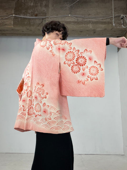 VINTAGE SHIBORI HAORI "kiku-flower-seigaiha"