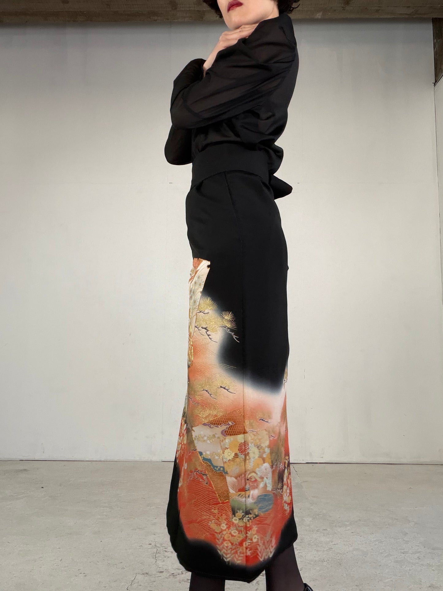 EDO-ZUMA SKIRT UPCYCLED FROM JAPANESE KIMONO "EDO040"