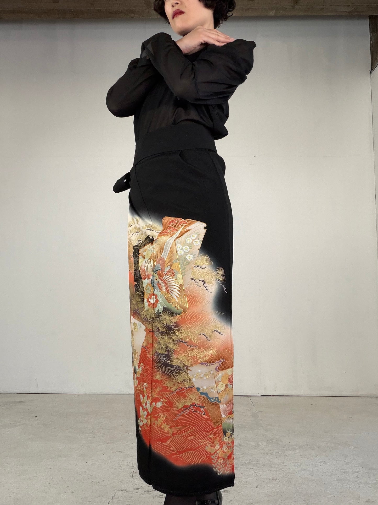 EDO-ZUMA SKIRT UPCYCLED FROM JAPANESE KIMONO "EDO040"