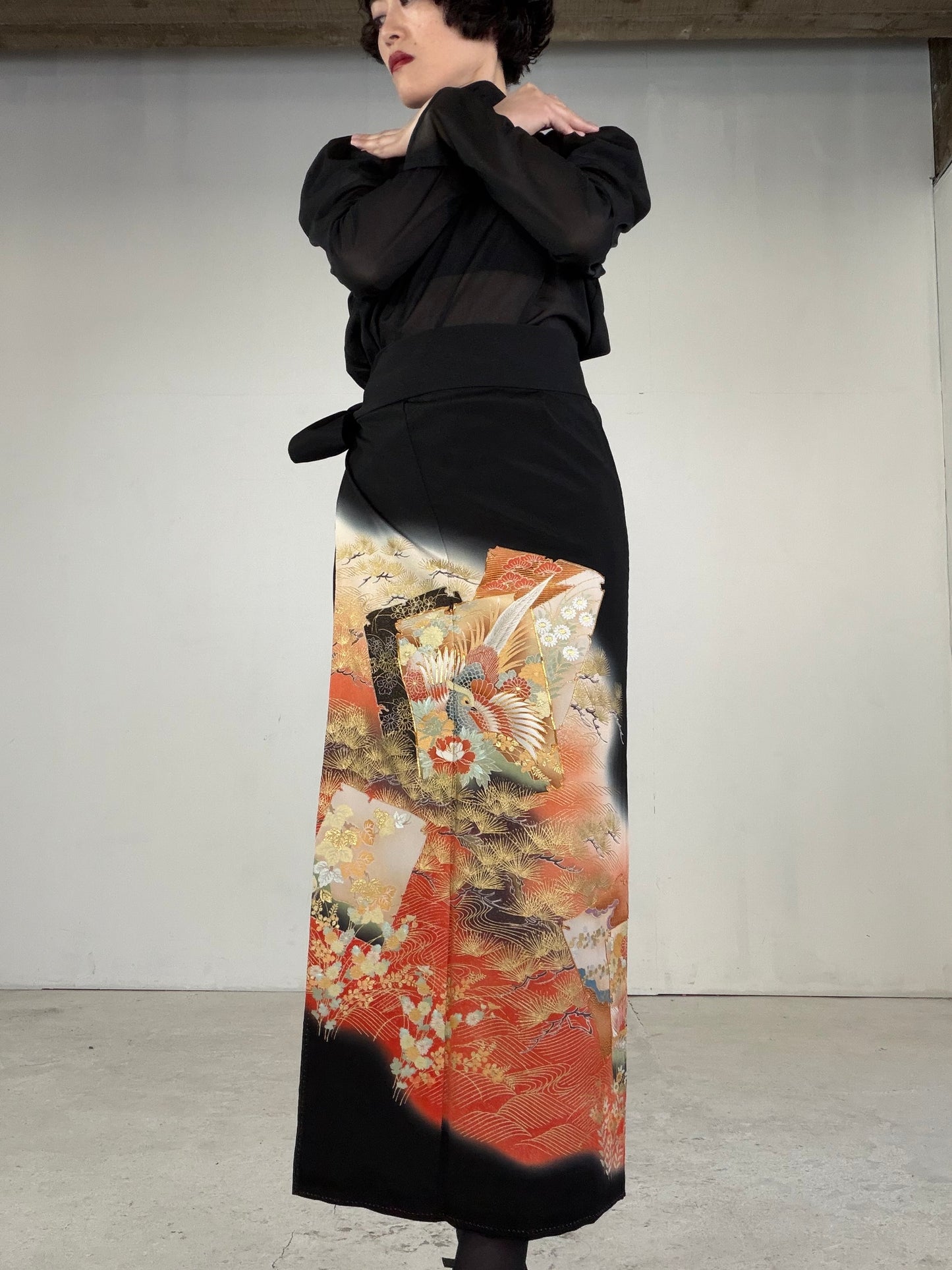 EDO-ZUMA SKIRT UPCYCLED FROM JAPANESE KIMONO "EDO040"