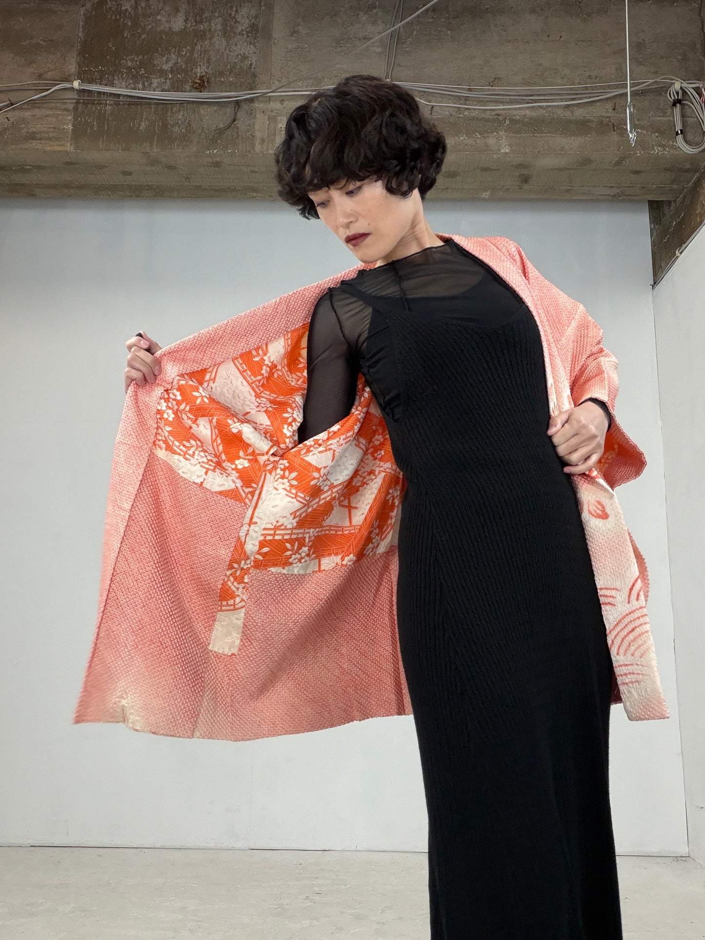 VINTAGE SHIBORI HAORI "kiku-flower-seigaiha"