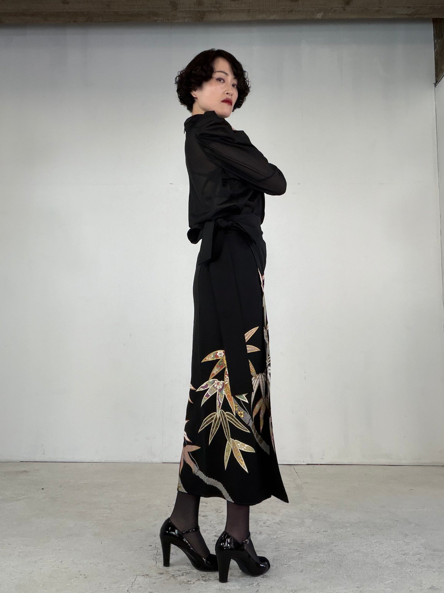 EDO-ZUMA SKIRT UPCYCLED FROM JAPANESE KIMONO "EDO041"