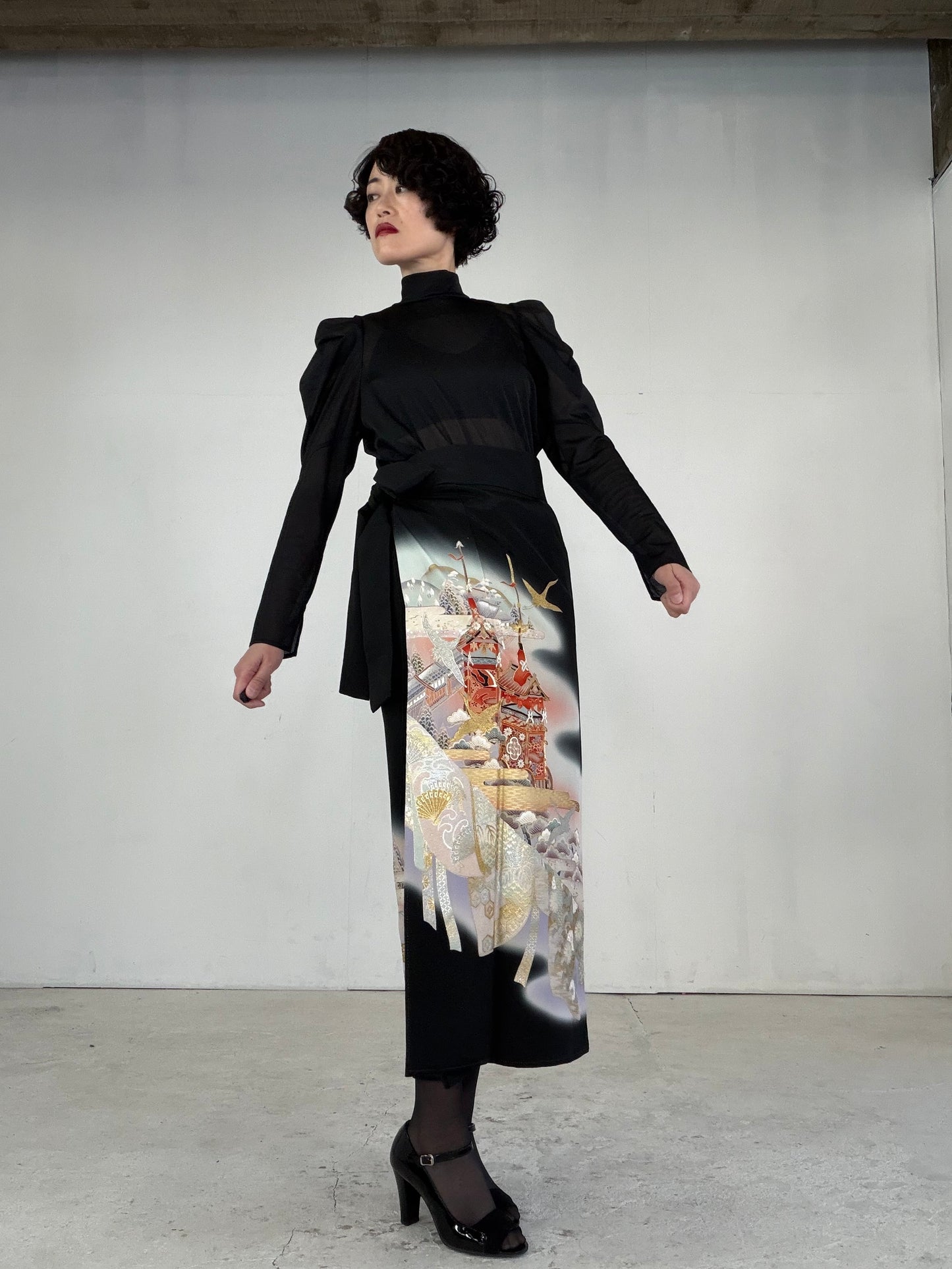 EDO-ZUMA SKIRT UPCYCLED FROM JAPANESE KIMONO "EDO042"