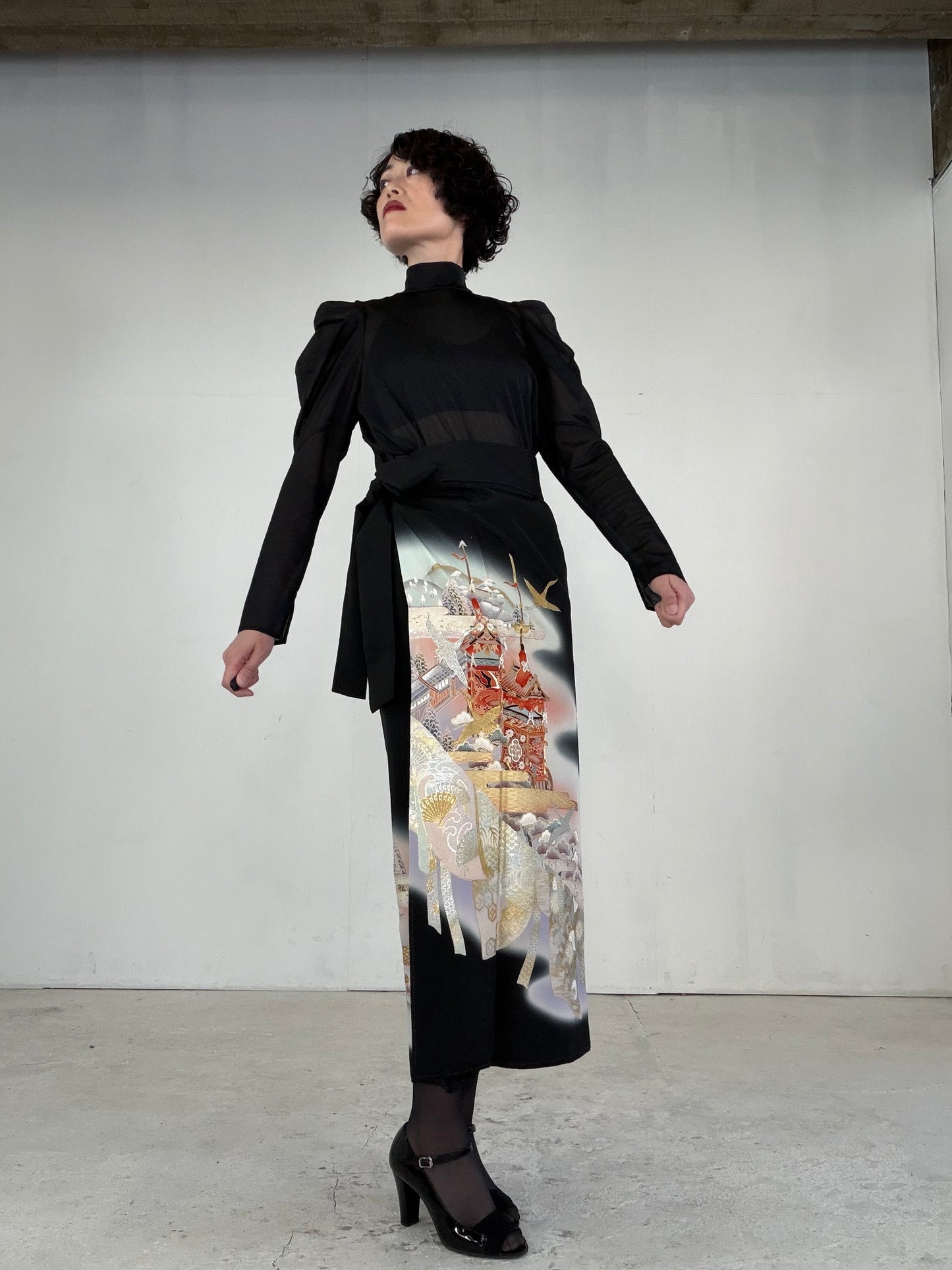 EDO-ZUMA SKIRT UPCYCLED FROM JAPANESE KIMONO "EDO042"
