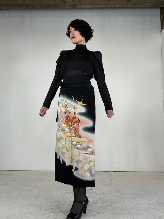 EDO-ZUMA SKIRT UPCYCLED FROM JAPANESE KIMONO "EDO042"