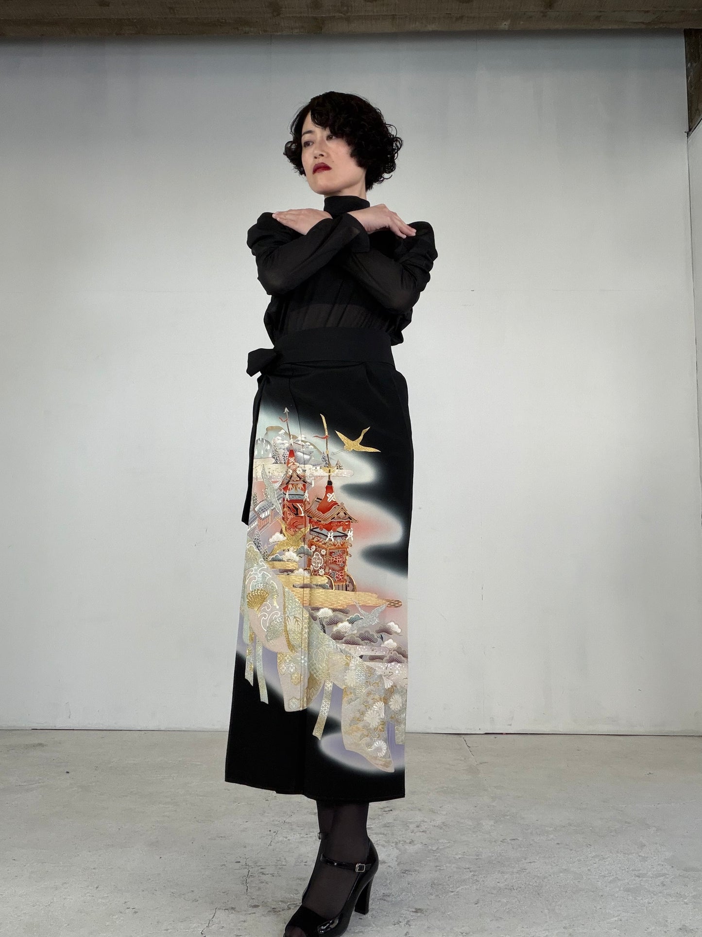 EDO-ZUMA SKIRT UPCYCLED FROM JAPANESE KIMONO "EDO042"