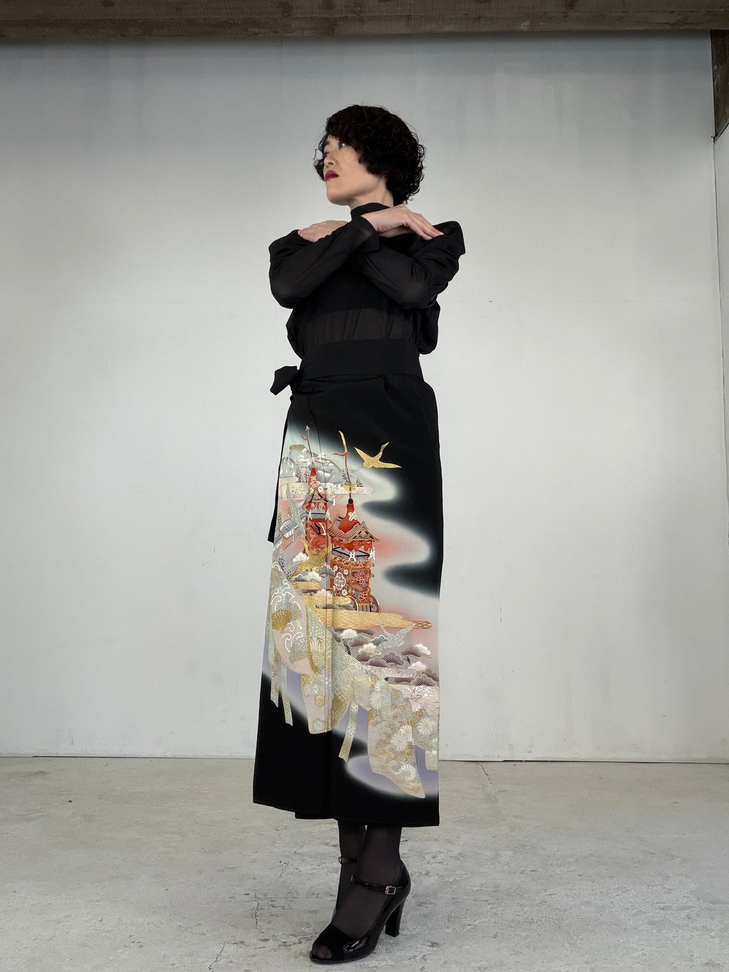 EDO-ZUMA SKIRT UPCYCLED FROM JAPANESE KIMONO "EDO042"