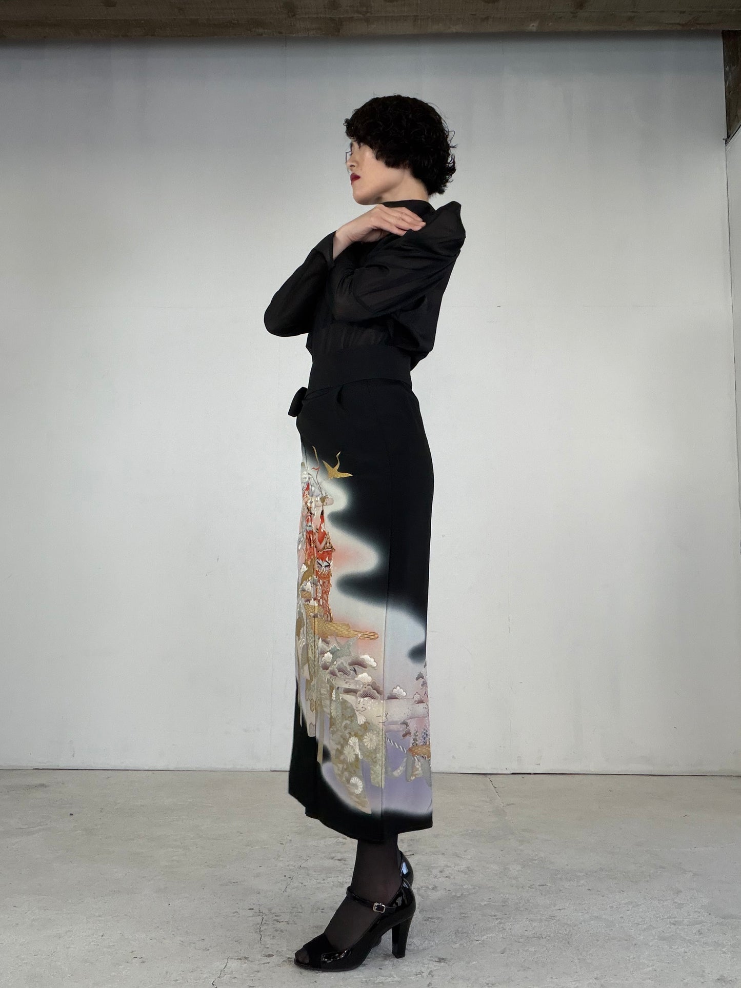 EDO-ZUMA SKIRT UPCYCLED FROM JAPANESE KIMONO "EDO042"