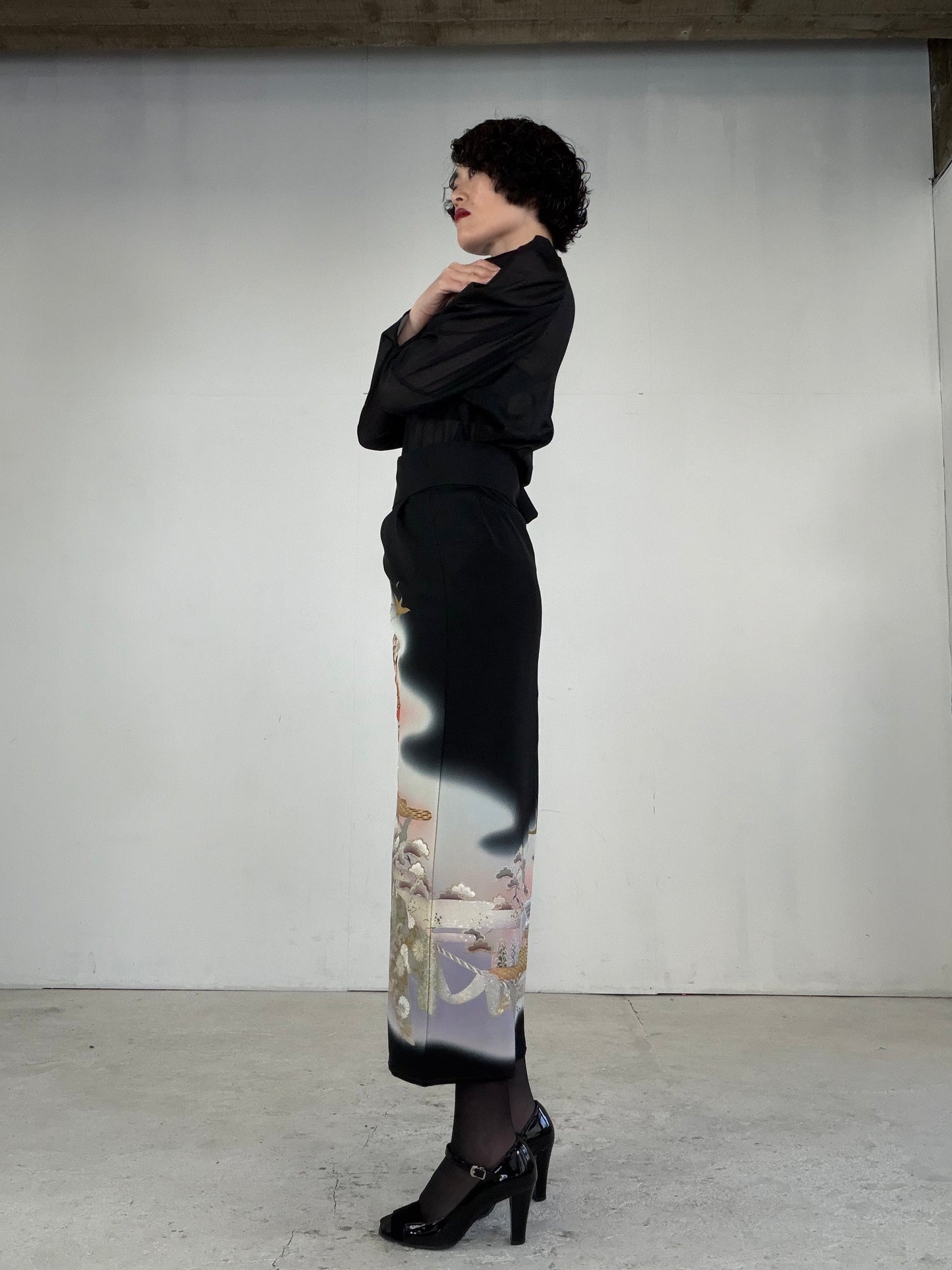 EDO-ZUMA SKIRT UPCYCLED FROM JAPANESE KIMONO "EDO042"