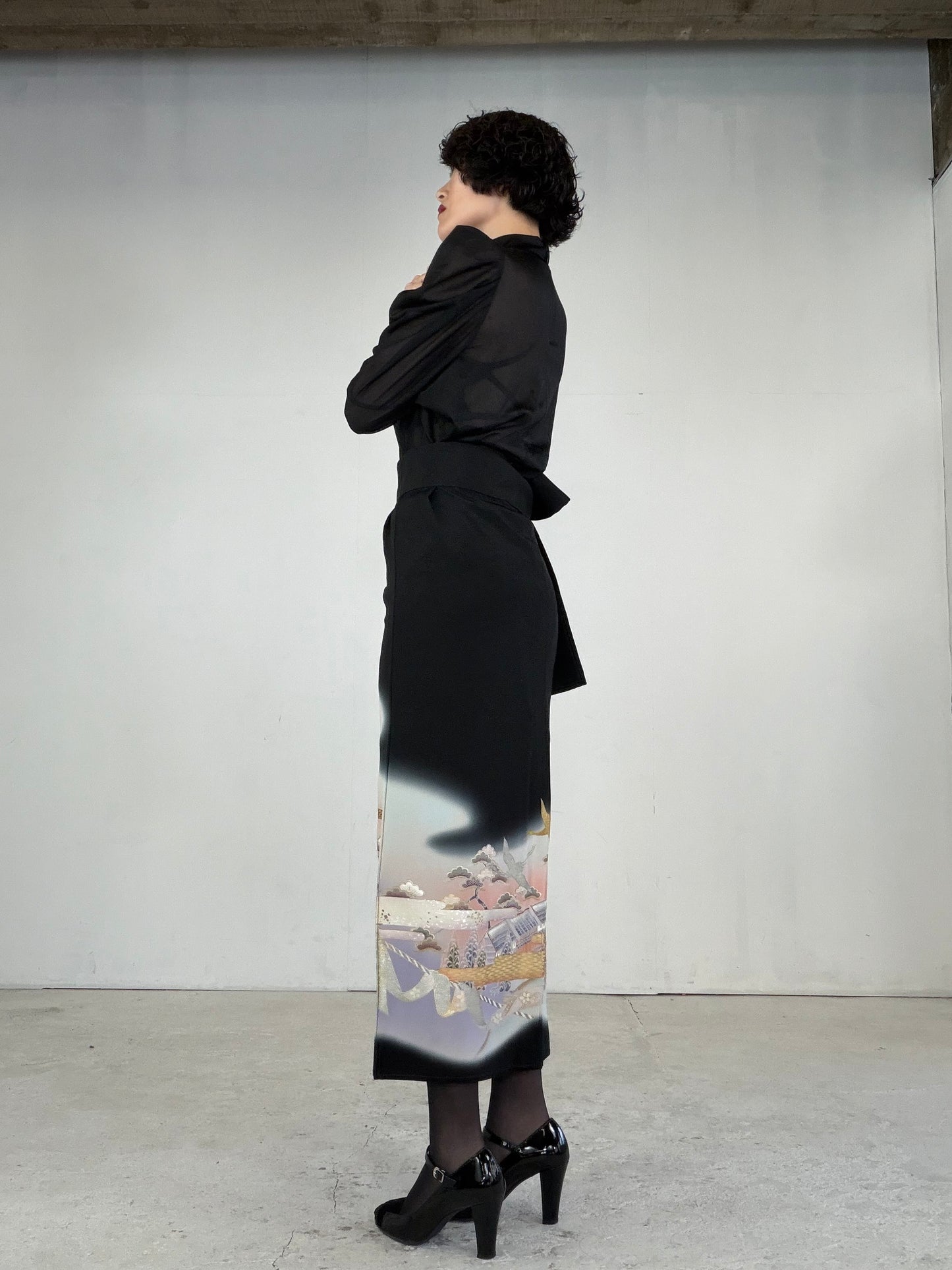 EDO-ZUMA SKIRT UPCYCLED FROM JAPANESE KIMONO "EDO042"