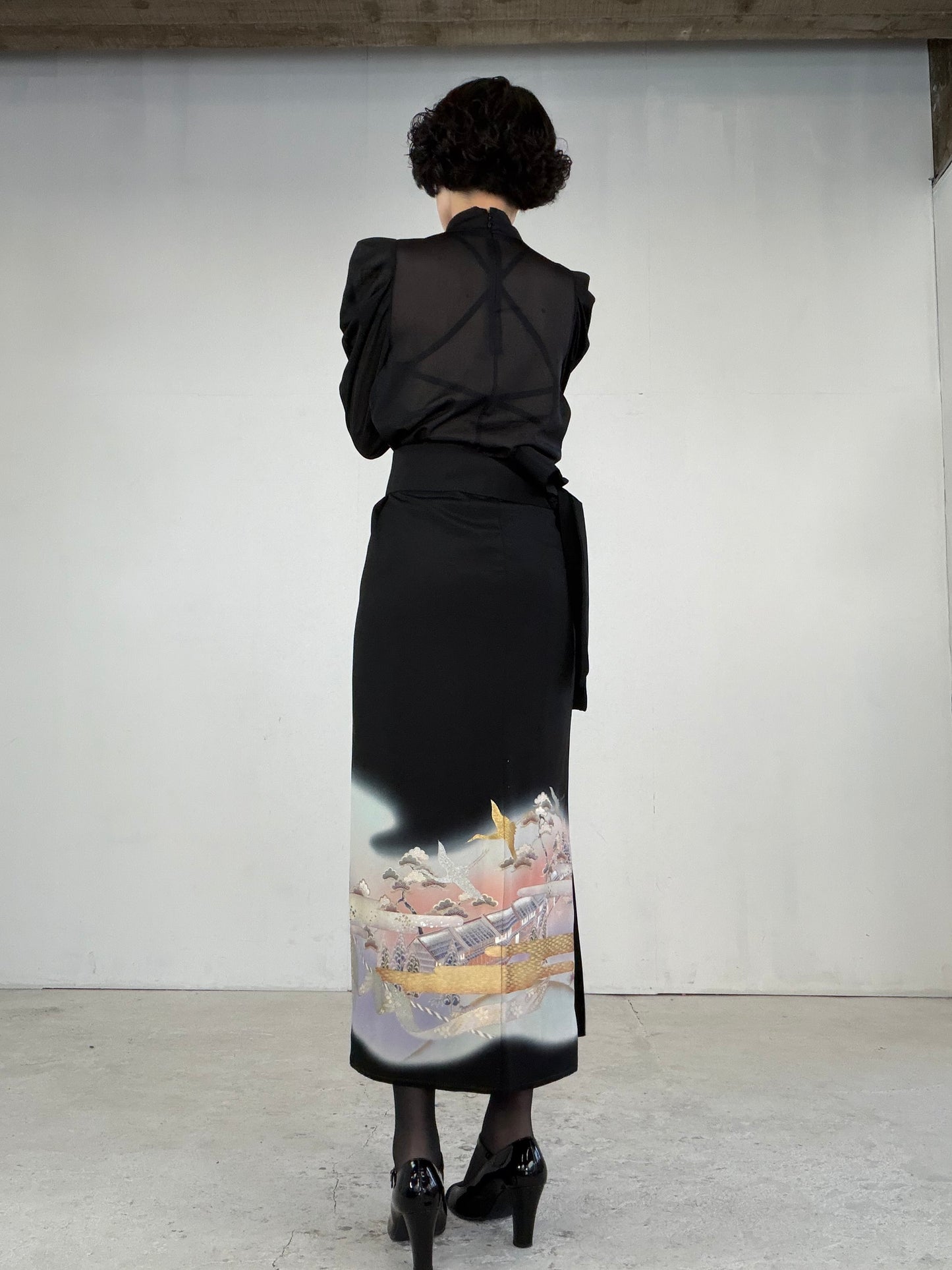 EDO-ZUMA SKIRT UPCYCLED FROM JAPANESE KIMONO "EDO042"