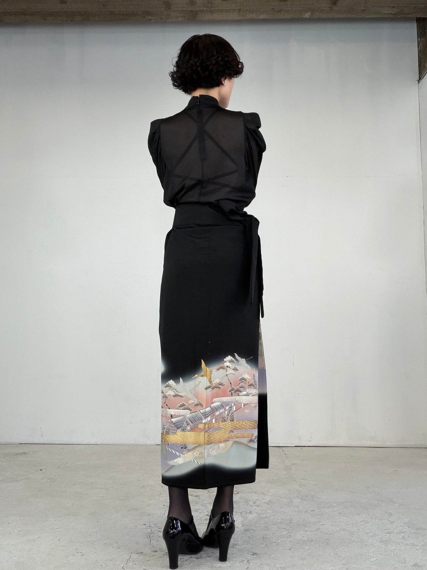 EDO-ZUMA SKIRT UPCYCLED FROM JAPANESE KIMONO "EDO042"