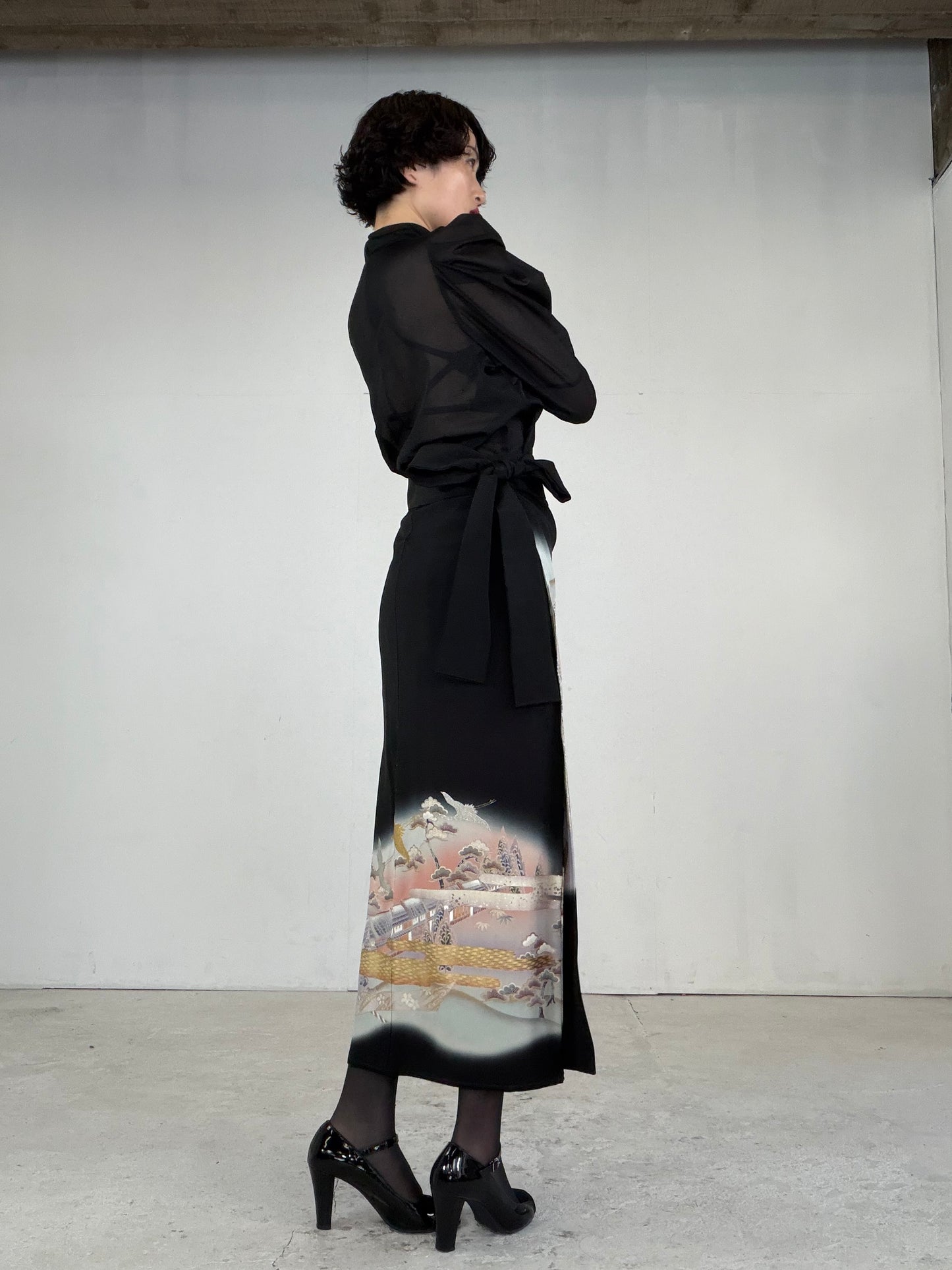 EDO-ZUMA SKIRT UPCYCLED FROM JAPANESE KIMONO "EDO042"