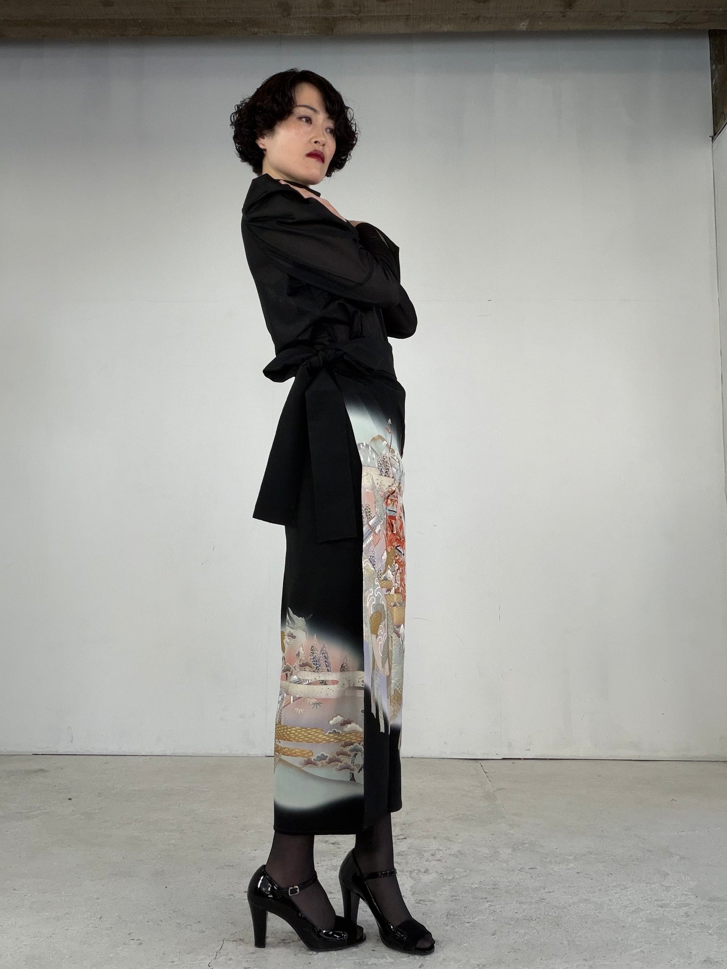 EDO-ZUMA SKIRT UPCYCLED FROM JAPANESE KIMONO "EDO042"