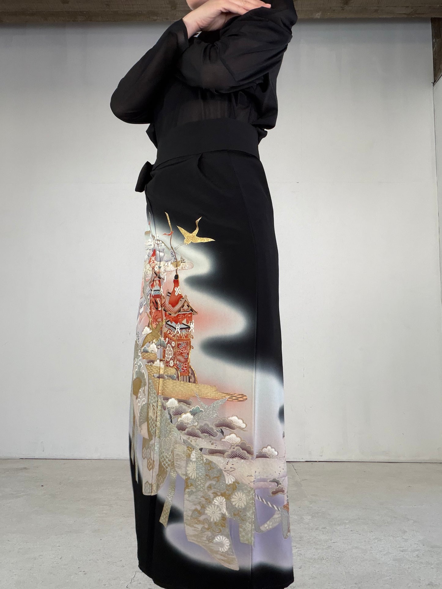 EDO-ZUMA SKIRT UPCYCLED FROM JAPANESE KIMONO "EDO042"