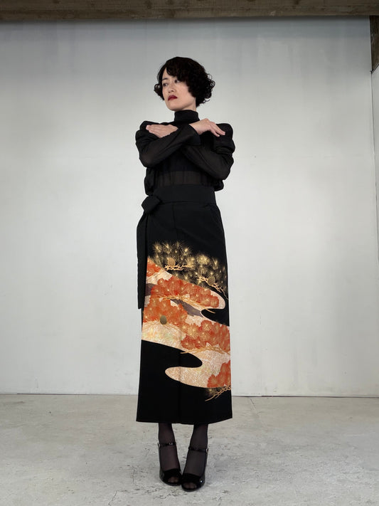 EDO-ZUMA SKIRT UPCYCLED FROM JAPANESE KIMONO "EDO043"