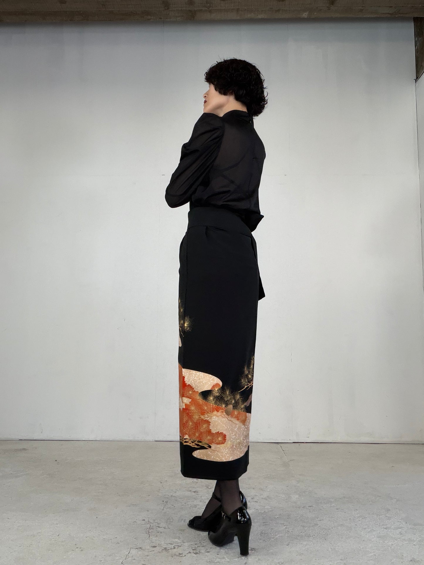 EDO-ZUMA SKIRT UPCYCLED FROM JAPANESE KIMONO "EDO043"
