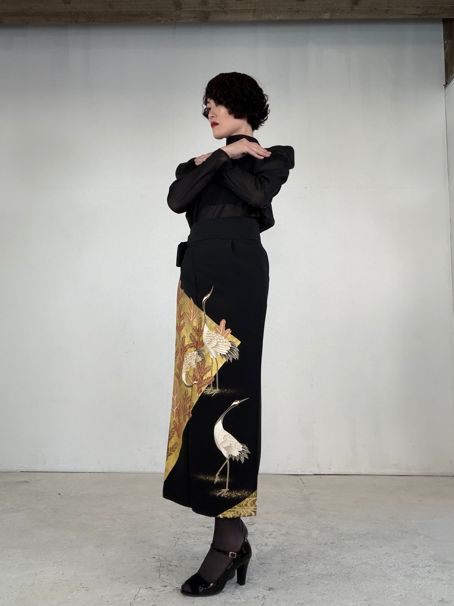 EDO-ZUMA SKIRT UPCYCLED FROM JAPANESE KIMONO "EDO046"