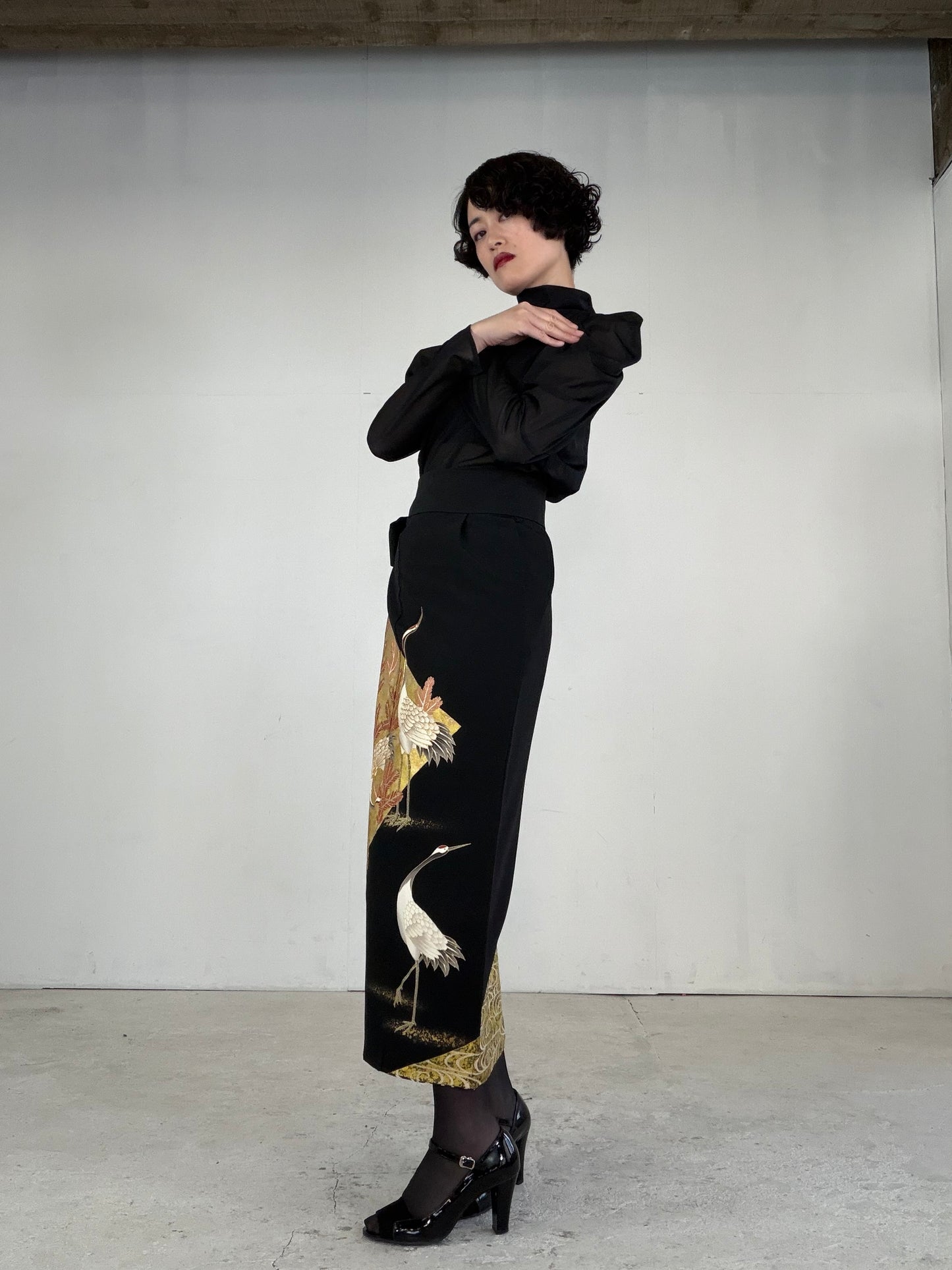 EDO-ZUMA SKIRT UPCYCLED FROM JAPANESE KIMONO "EDO046"