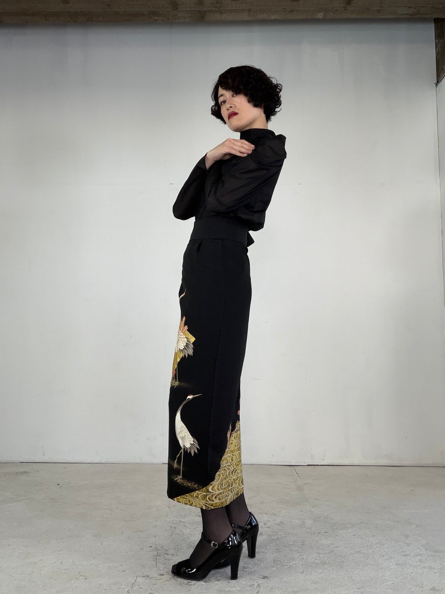 EDO-ZUMA SKIRT UPCYCLED FROM JAPANESE KIMONO "EDO046"