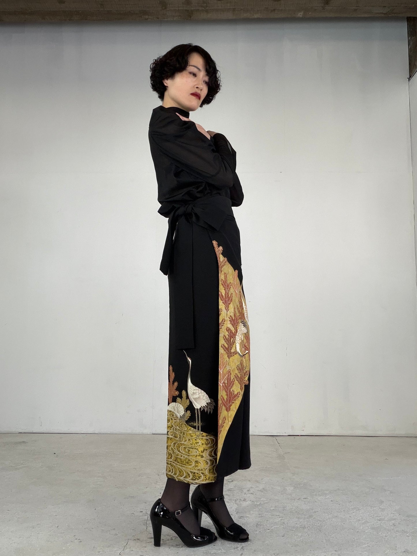 EDO-ZUMA SKIRT UPCYCLED FROM JAPANESE KIMONO "EDO046"