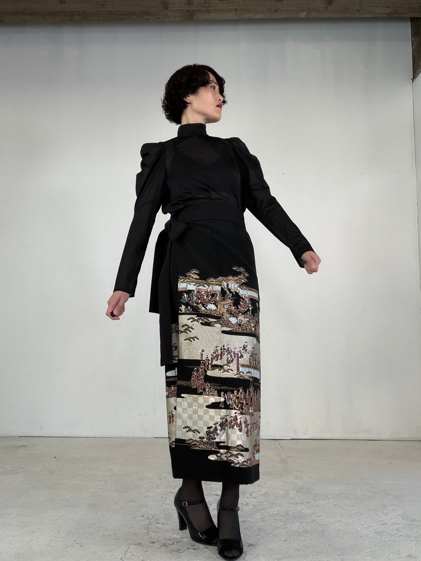 EDO-ZUMA SKIRT UPCYCLED FROM JAPANESE KIMONO "EDO047"