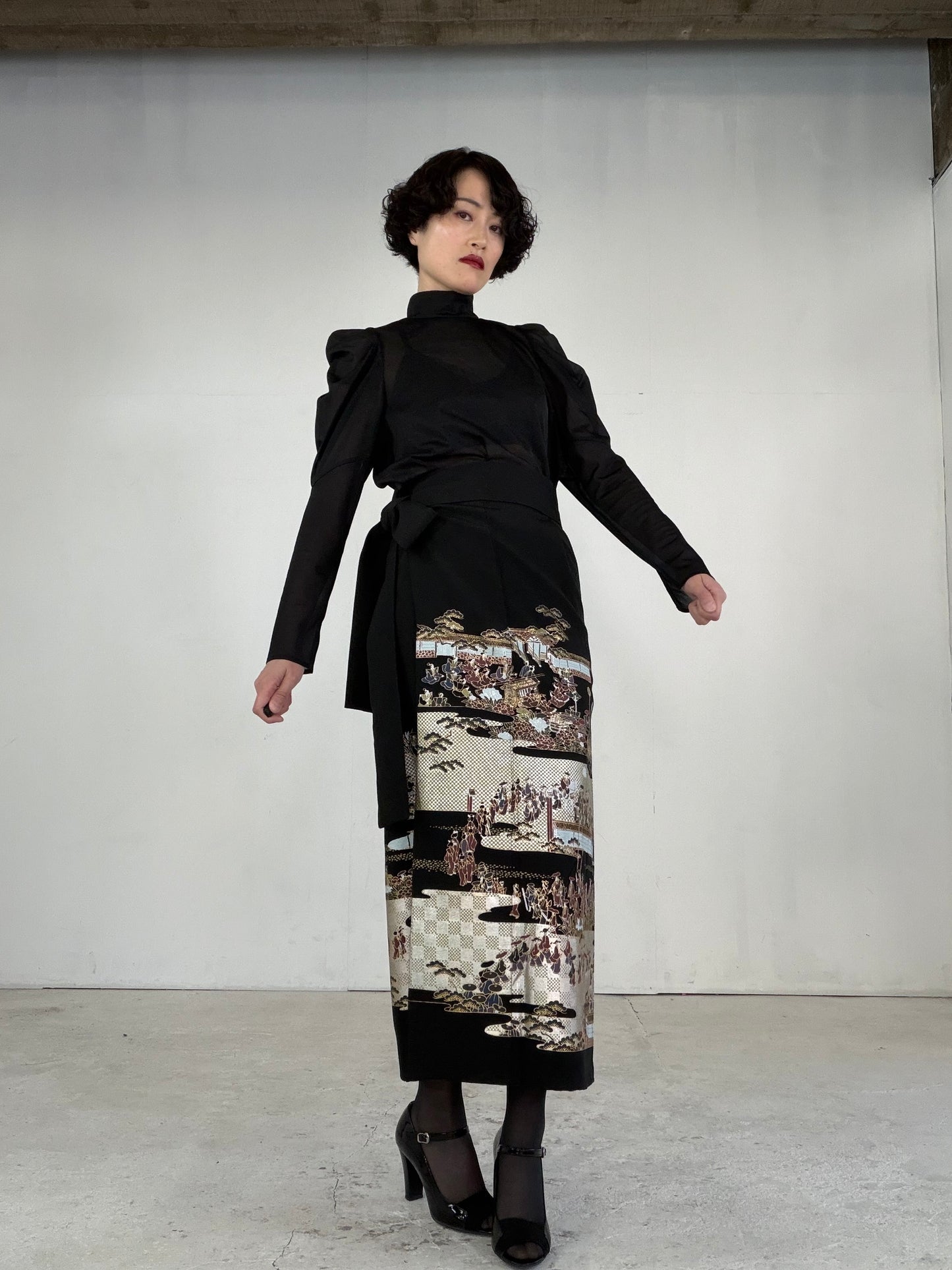 EDO-ZUMA SKIRT UPCYCLED FROM JAPANESE KIMONO "EDO047"