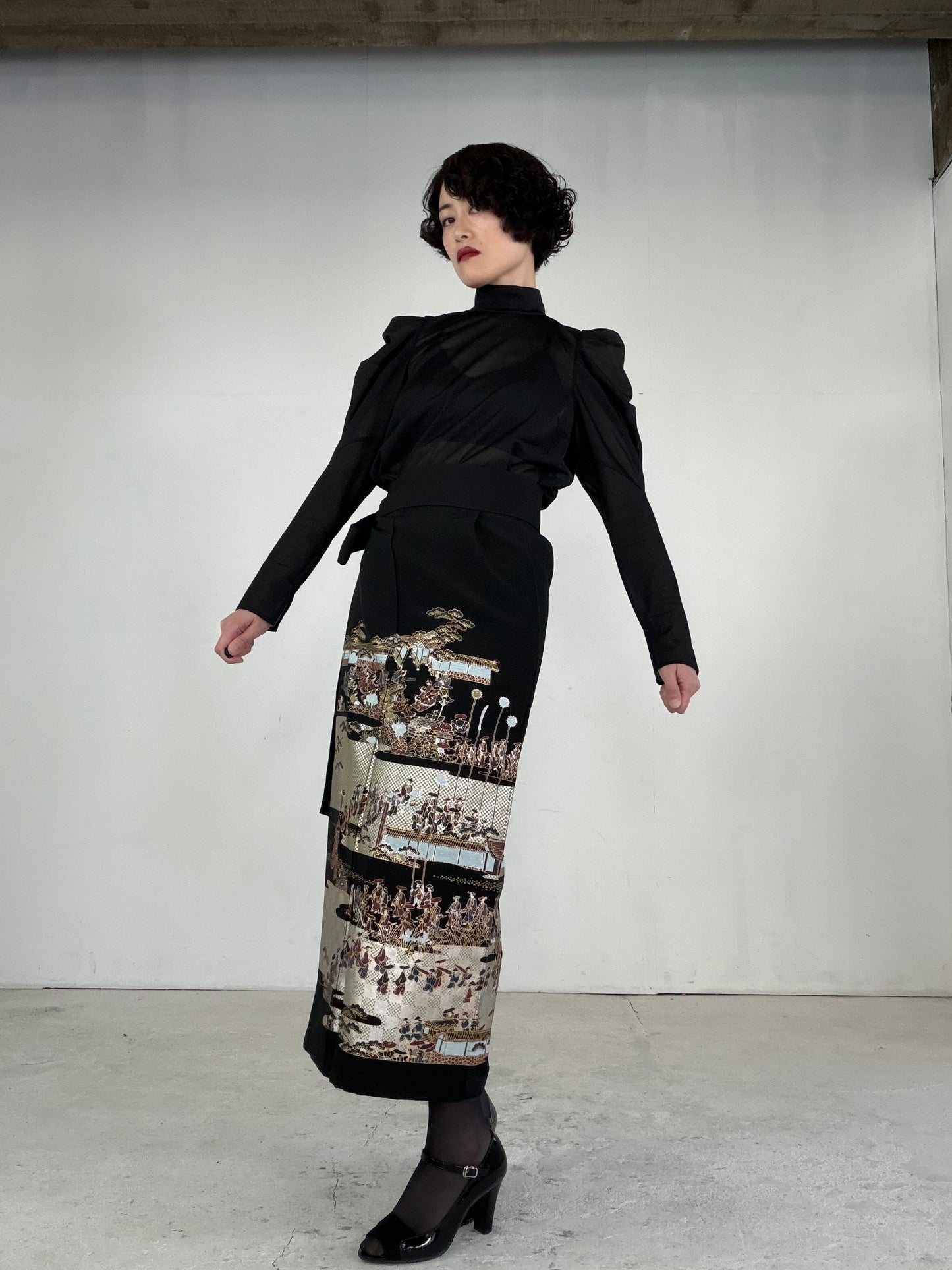 EDO-ZUMA SKIRT UPCYCLED FROM JAPANESE KIMONO "EDO047"