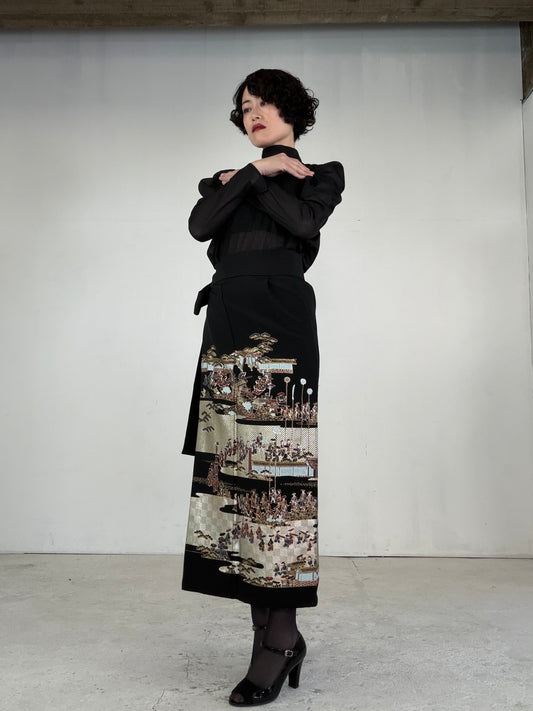 EDO-ZUMA SKIRT UPCYCLED FROM JAPANESE KIMONO "EDO047"