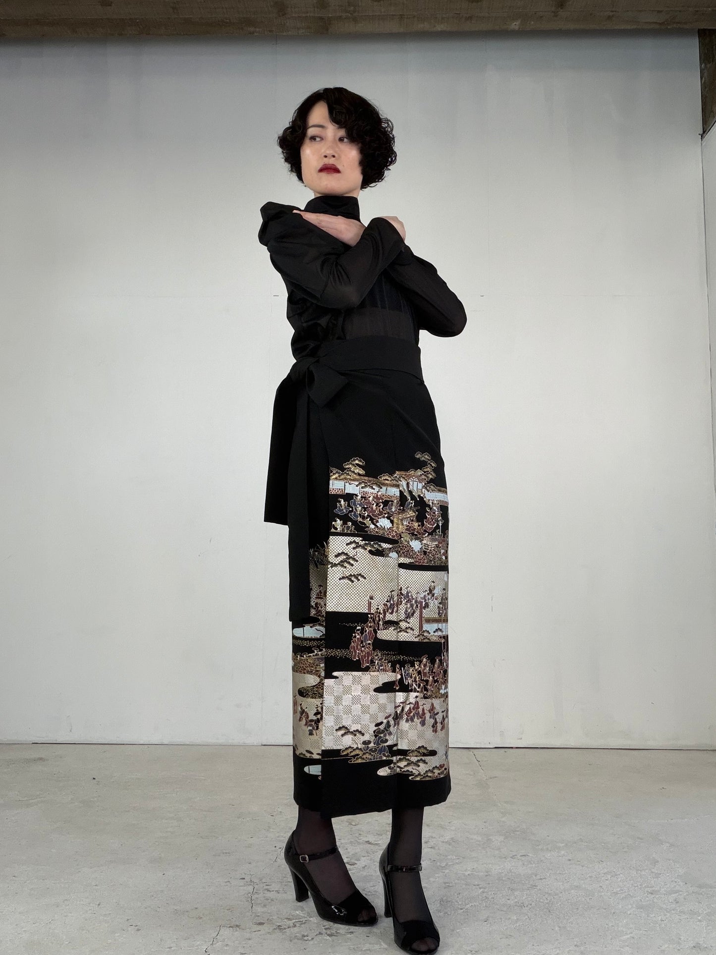 EDO-ZUMA SKIRT UPCYCLED FROM JAPANESE KIMONO "EDO047"