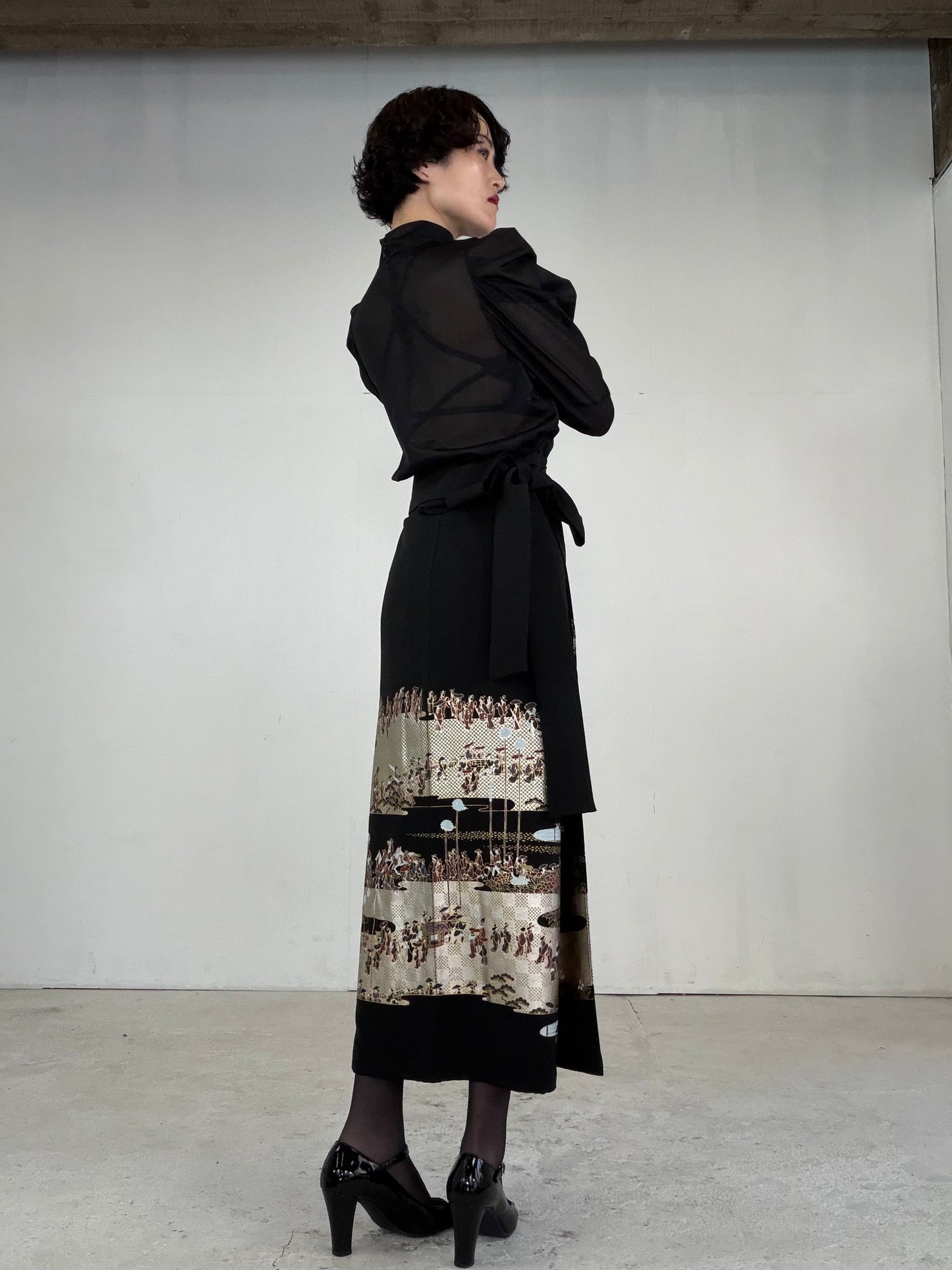EDO-ZUMA SKIRT UPCYCLED FROM JAPANESE KIMONO "EDO047"