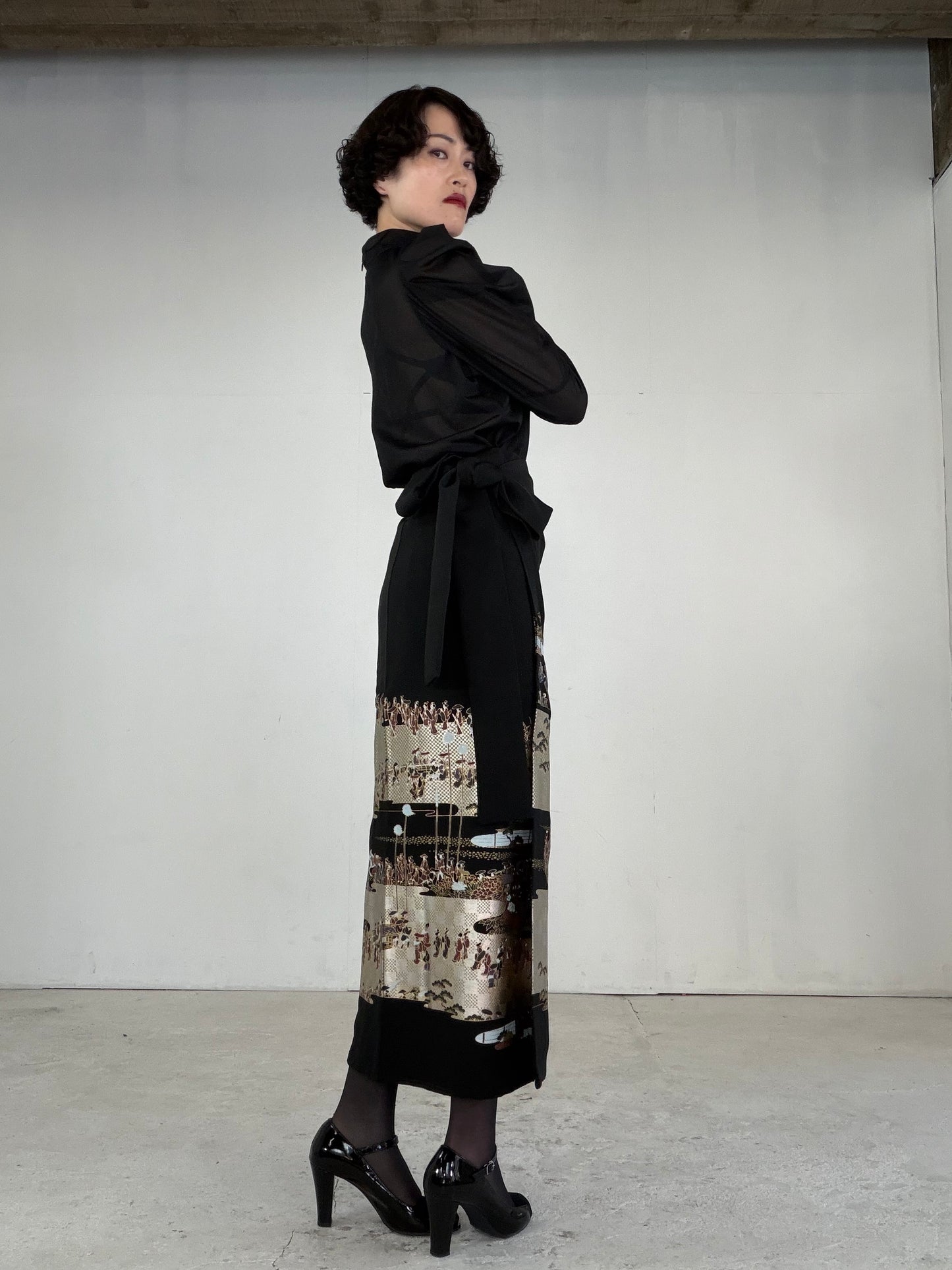 EDO-ZUMA SKIRT UPCYCLED FROM JAPANESE KIMONO "EDO047"