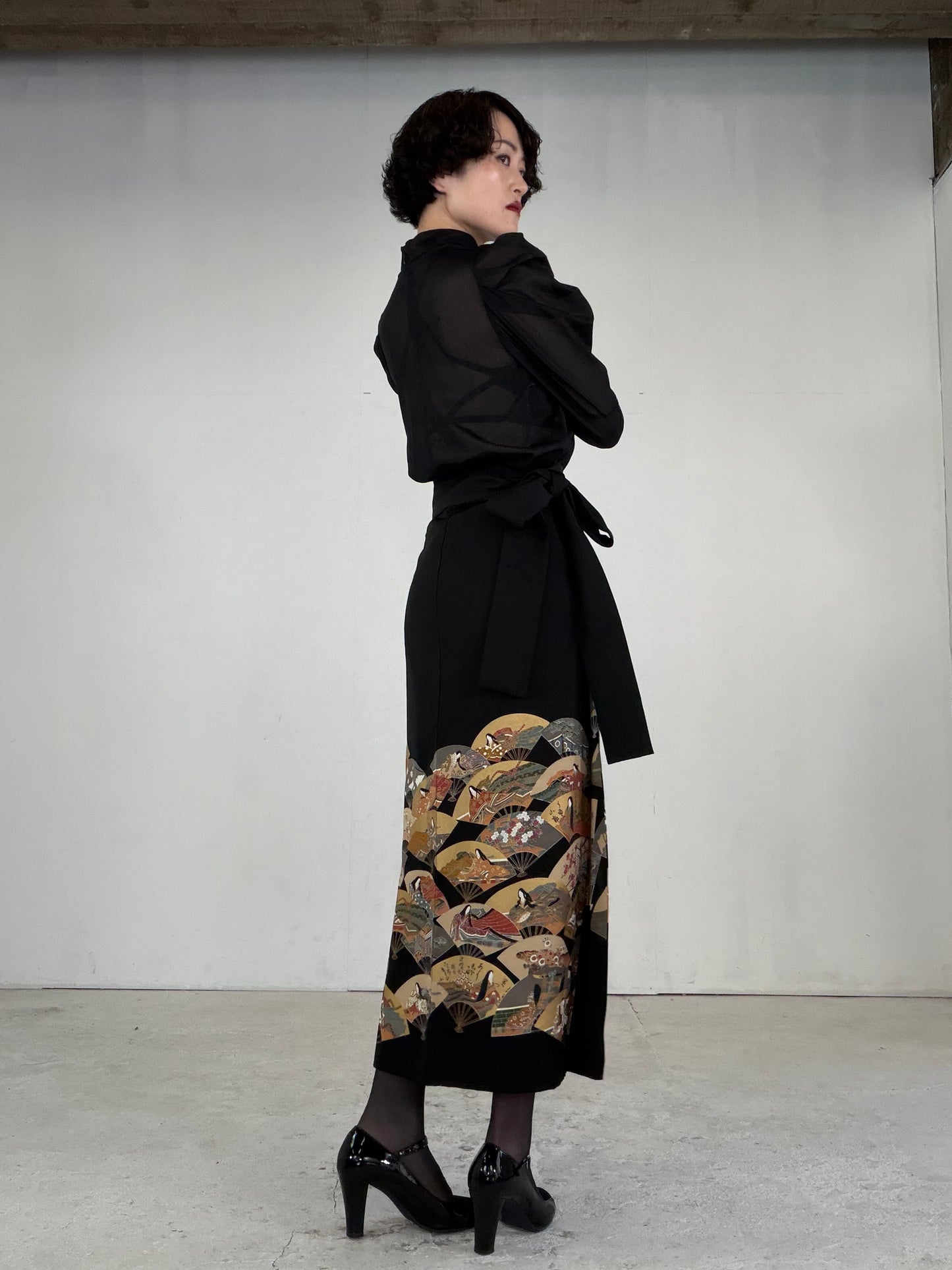 EDO-ZUMA SKIRT UPCYCLED FROM JAPANESE KIMONO "EDO048"