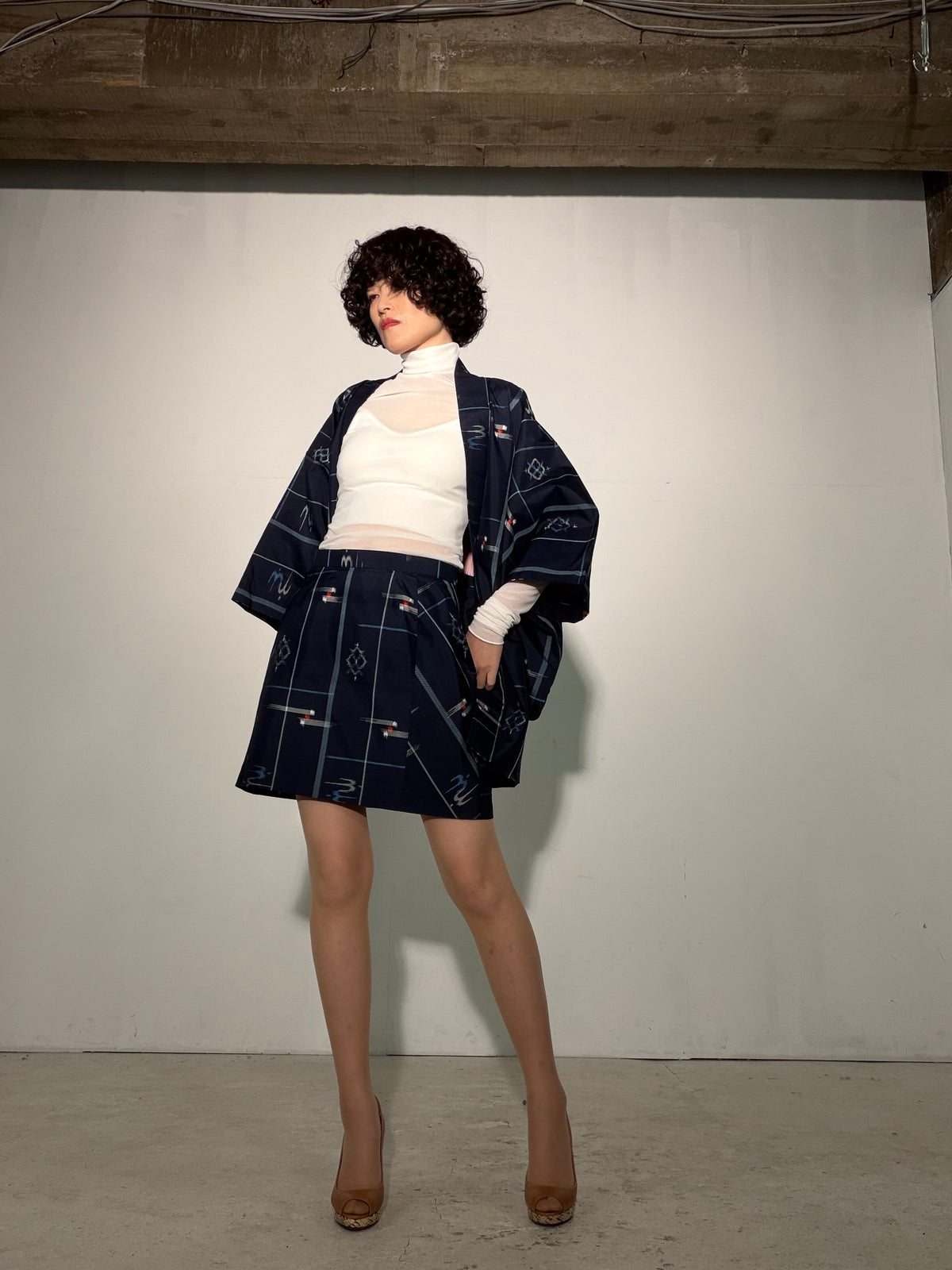 Vintage Tsumugi Haori & Kimono Skirt Set "SAI008 - US 6–8 / UK 10–12 / EU 38–40" — Upcycled from Japanese Kimono