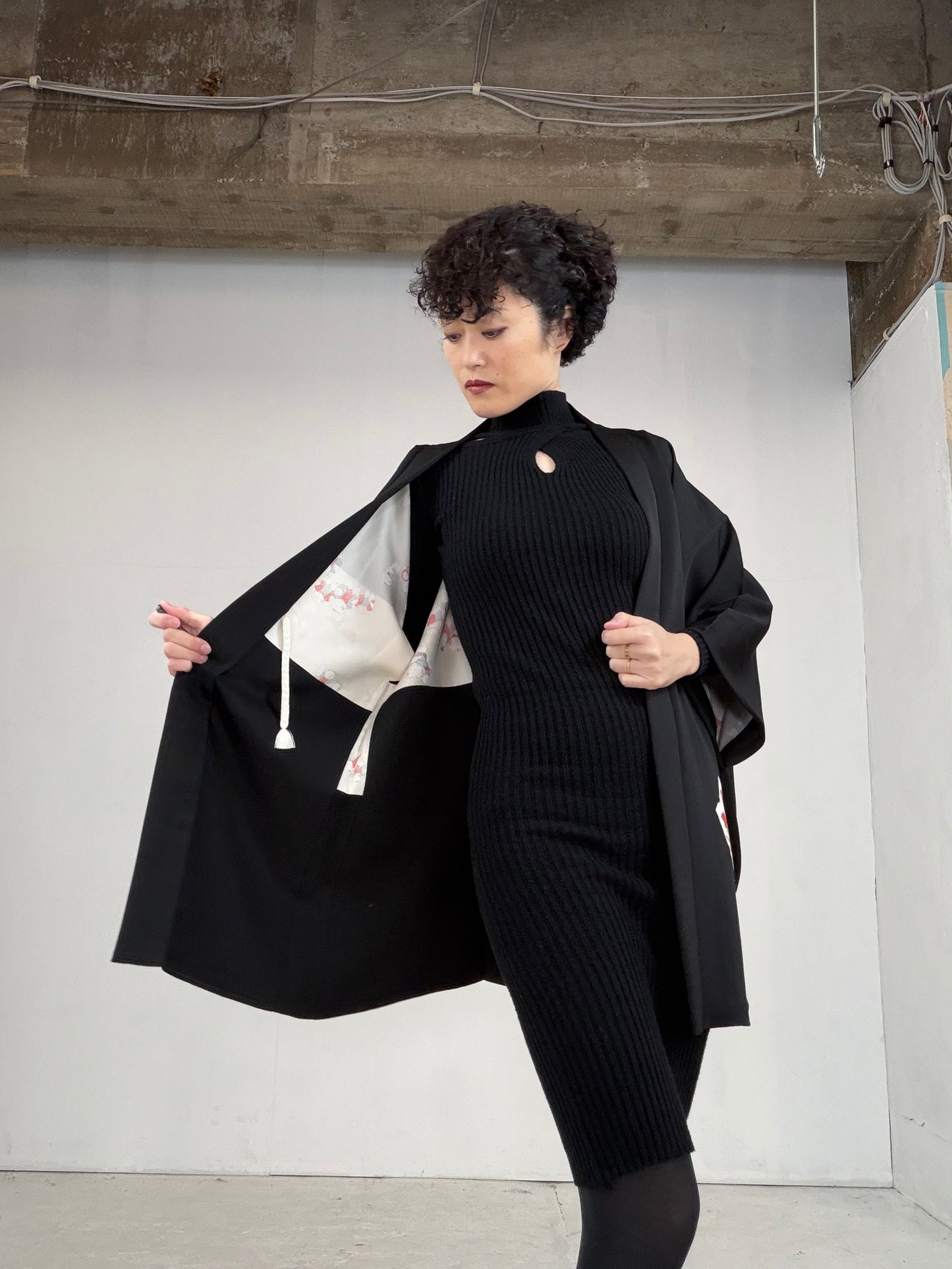 VINTAGE BLACK HAORI  "BLK102"