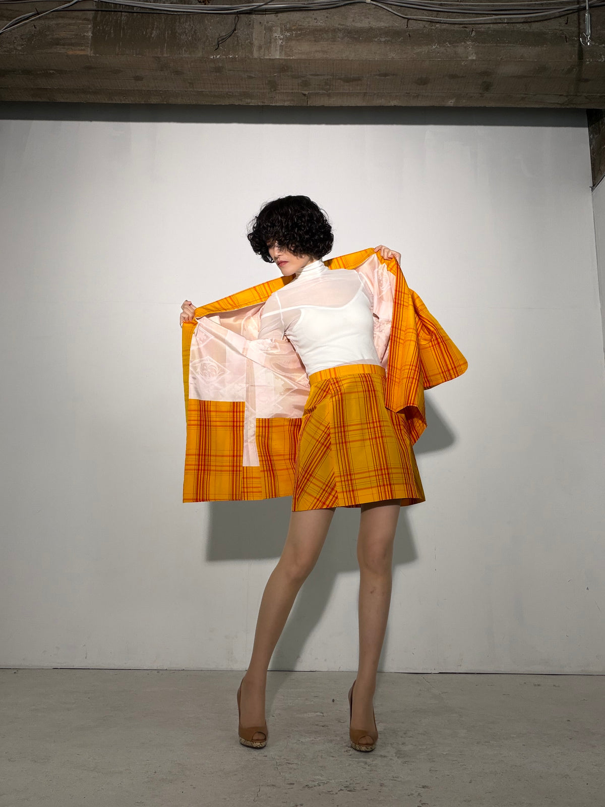 Vintage Tsumugi Haori & Kimono Skirt Set "SAI007 - approx. US 2–4 / UK 6–8 / EU 34–36" — Upcycled from Japanese Kimono