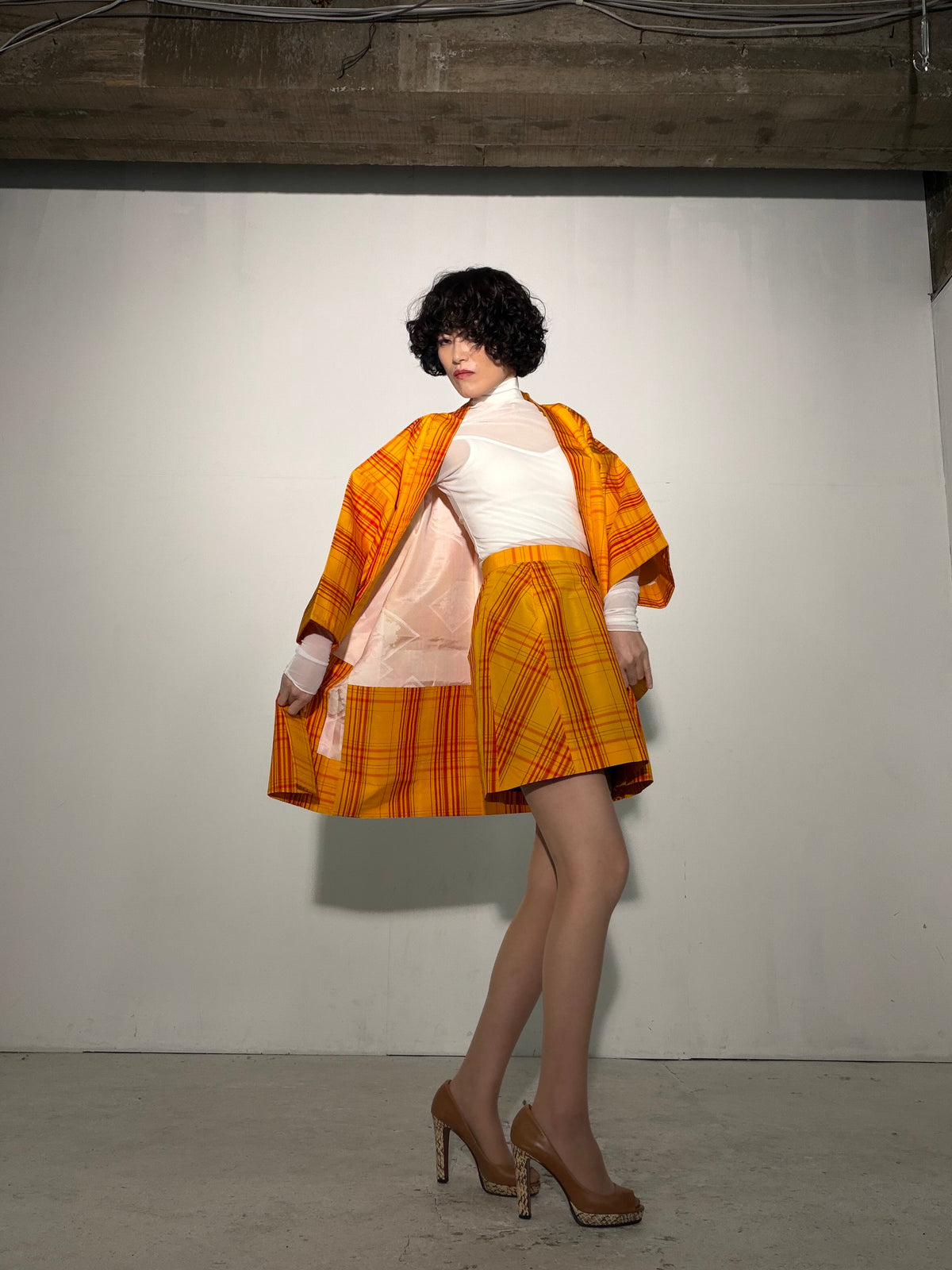 Vintage Tsumugi Haori & Kimono Skirt Set "SAI007 - approx. US 2–4 / UK 6–8 / EU 34–36" — Upcycled from Japanese Kimono