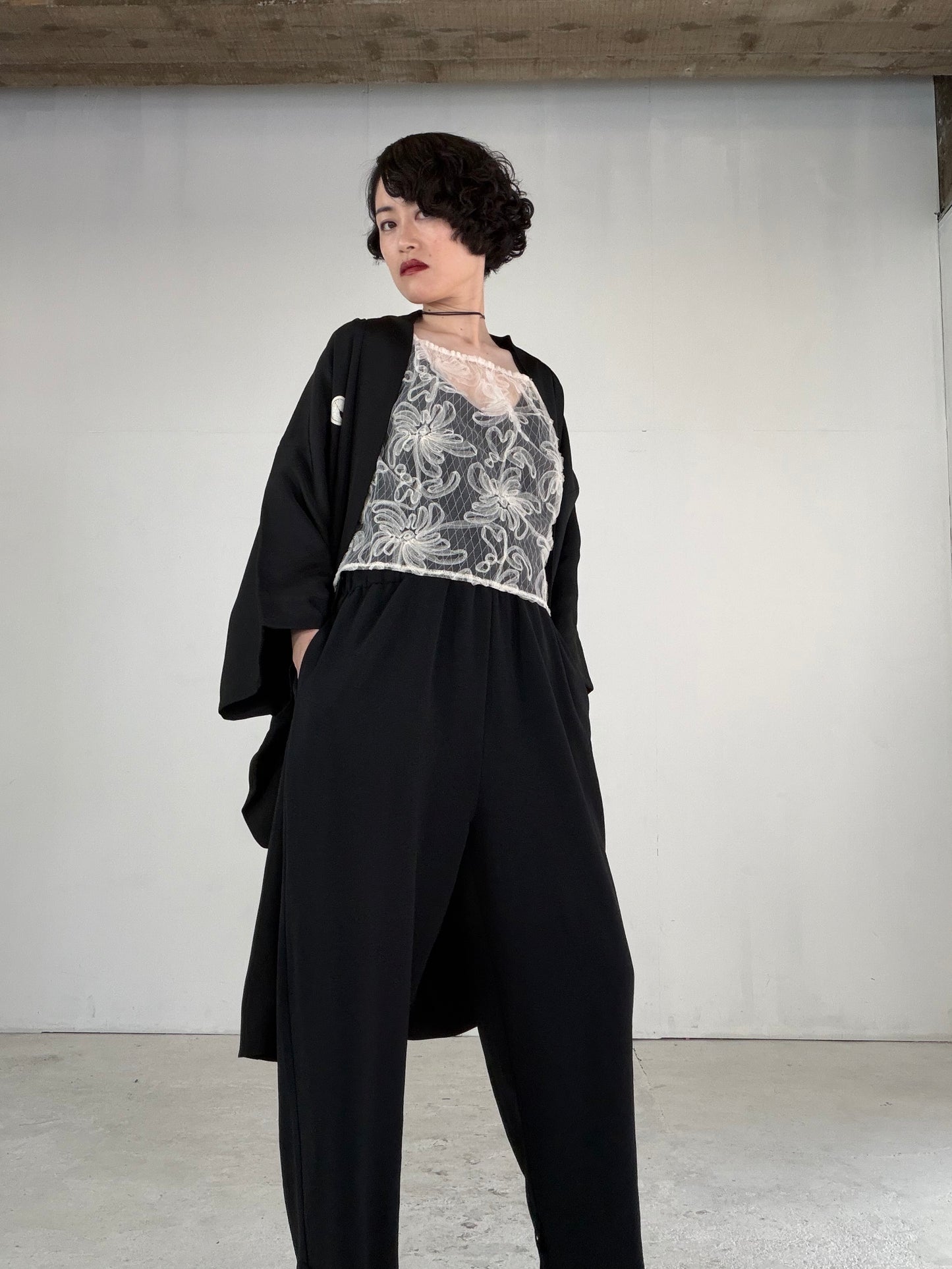 VINTAGE KUROMONTSUKI HAORI "maruni-daki-myoga, KUR111"