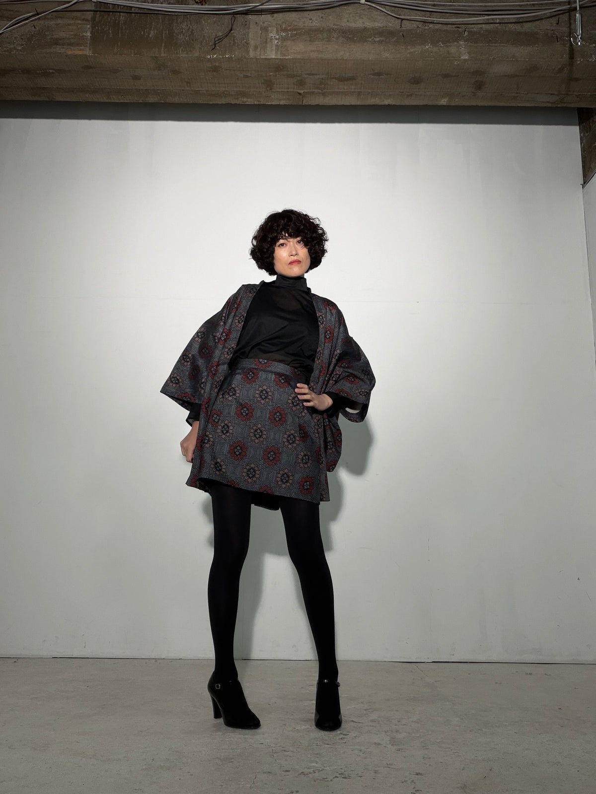 Vintage Tsumugi Haori & Kimono Skirt Set "SAI006 - approx. US 2–4 / UK 6–8 / EU 34–36" — Upcycled from Japanese Kimono