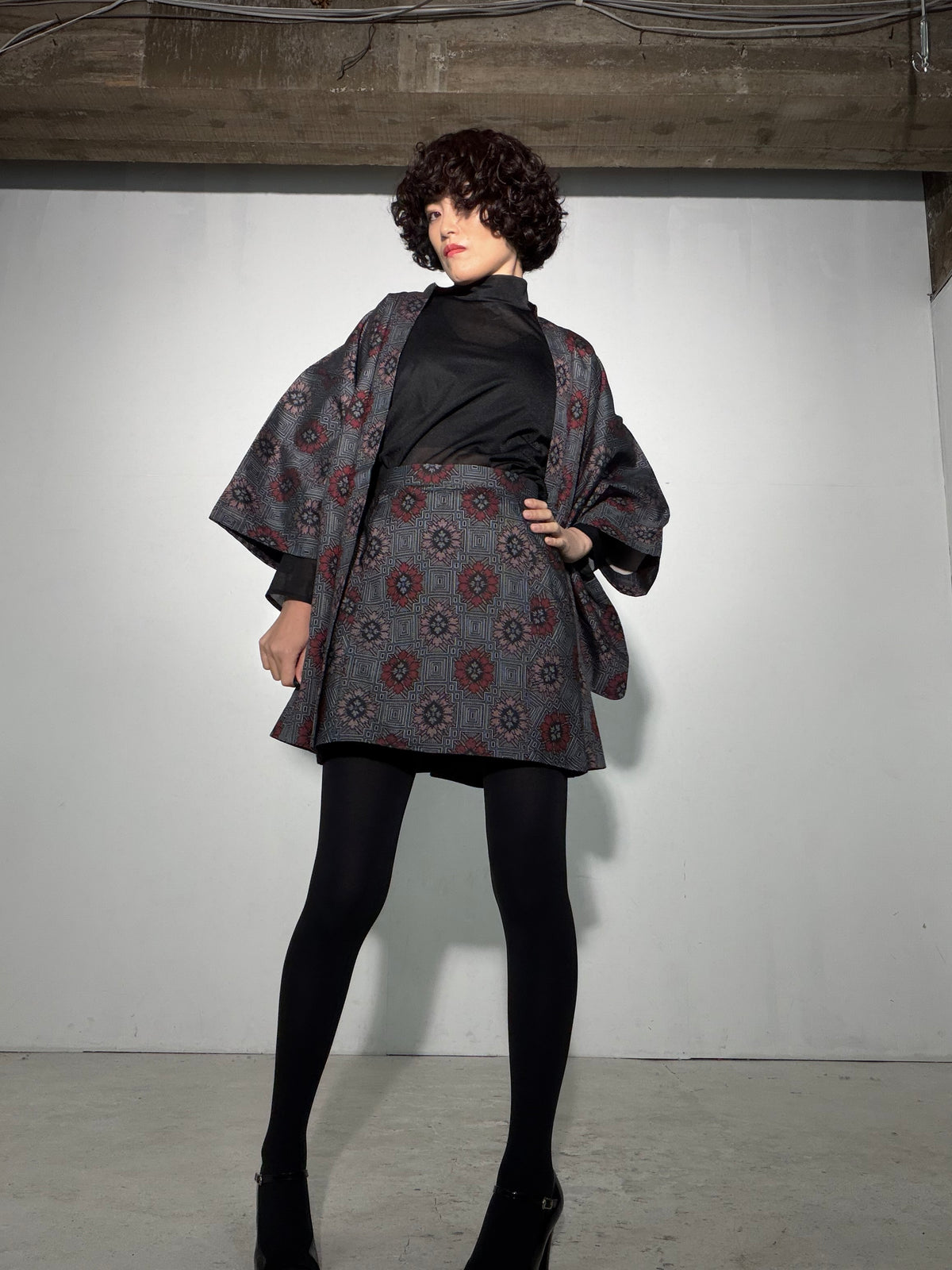 Vintage Tsumugi Haori & Kimono Skirt Set "SAI006 - approx. US 2–4 / UK 6–8 / EU 34–36" — Upcycled from Japanese Kimono
