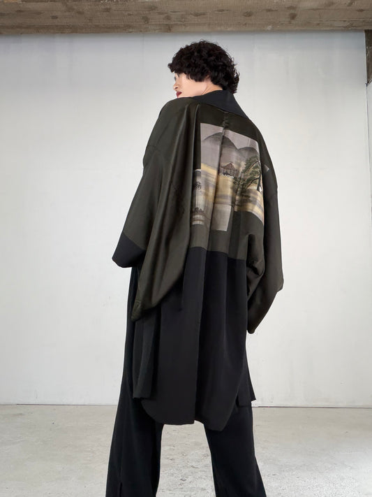 VINTAGE KUROMONTSUKI HAORI "maruni-daki-myoga, KUR111"
