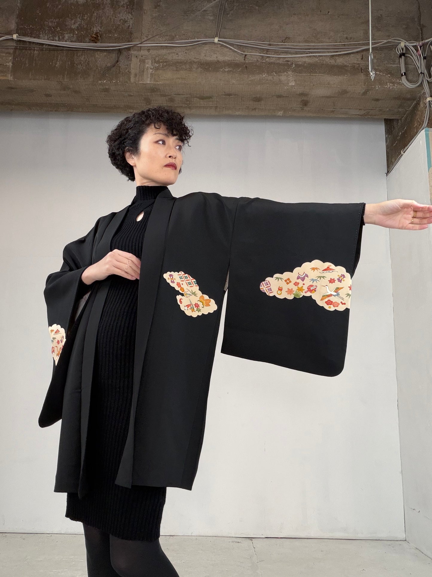 VINTAGE BLACK HAORI  "BLK105"