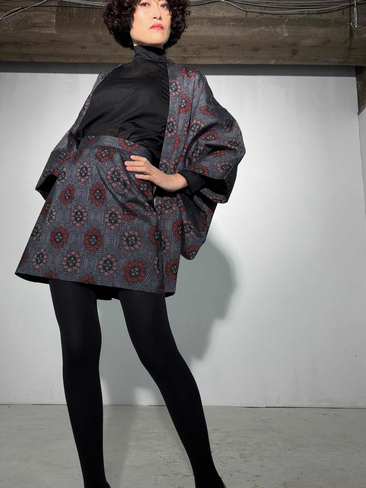 Vintage Tsumugi Haori & Kimono Skirt Set "SAI006 - approx. US 2–4 / UK 6–8 / EU 34–36" — Upcycled from Japanese Kimono