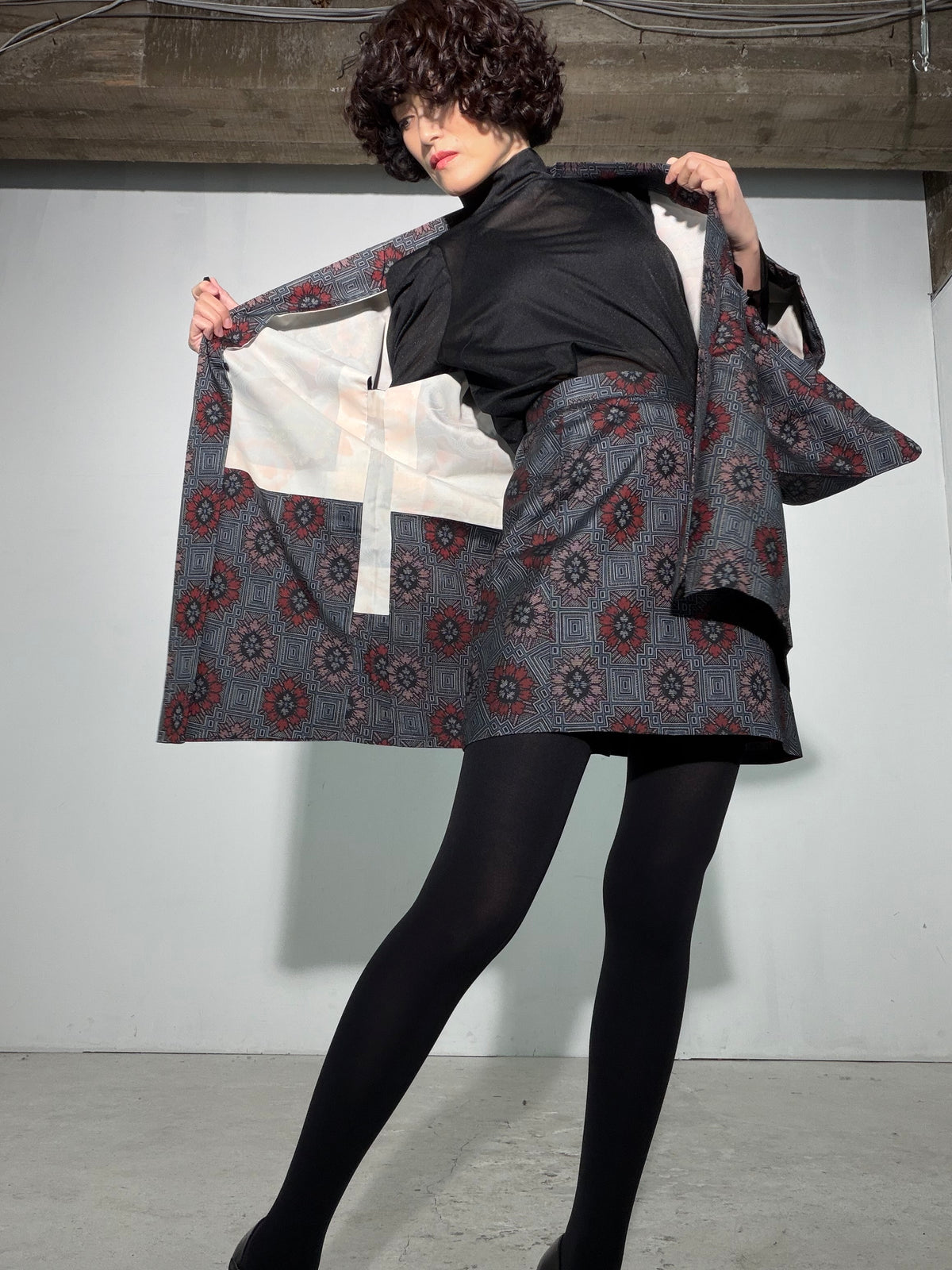 Vintage Tsumugi Haori & Kimono Skirt Set "SAI006 - approx. US 2–4 / UK 6–8 / EU 34–36" — Upcycled from Japanese Kimono
