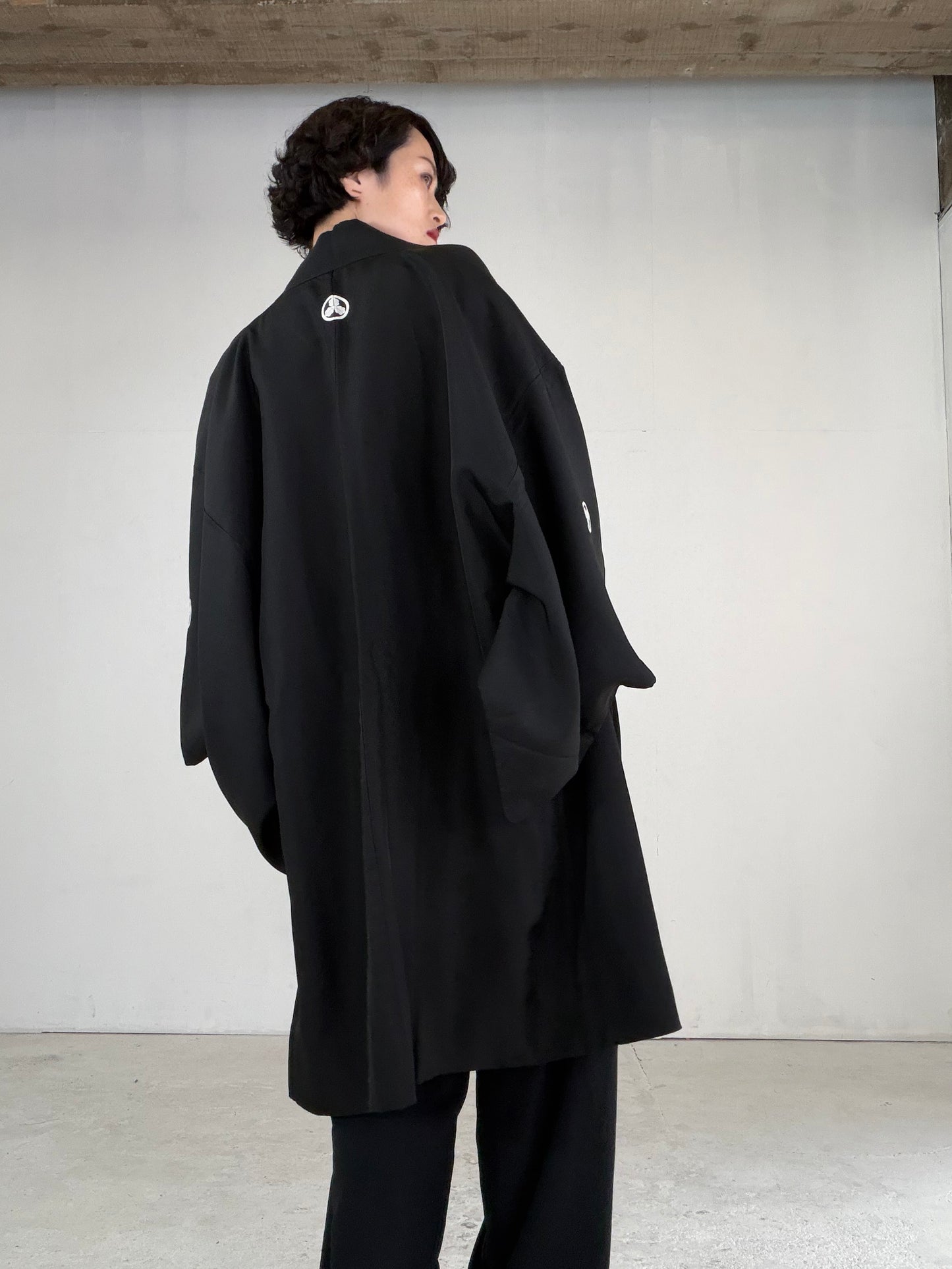 VINTAGE KUROMONTSUKI HAORI "fune, KUR115" *high-damage *hari-mon