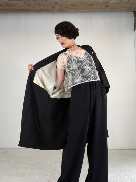 VINTAGE KUROMONTSUKI HAORI "fune, KUR115" *high-damage *hari-mon