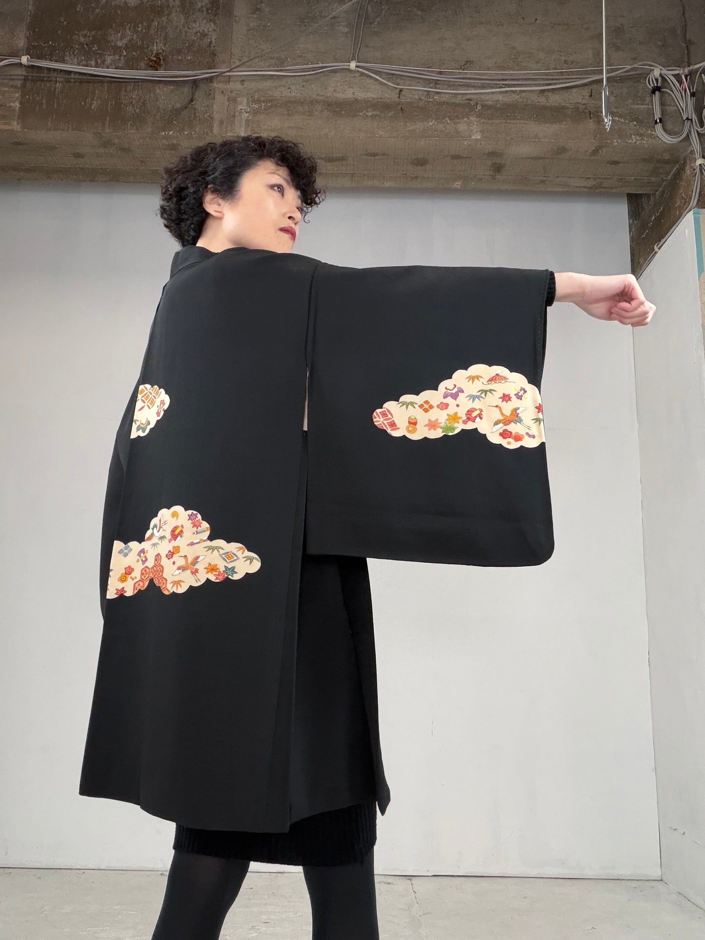 VINTAGE BLACK HAORI  "BLK105"