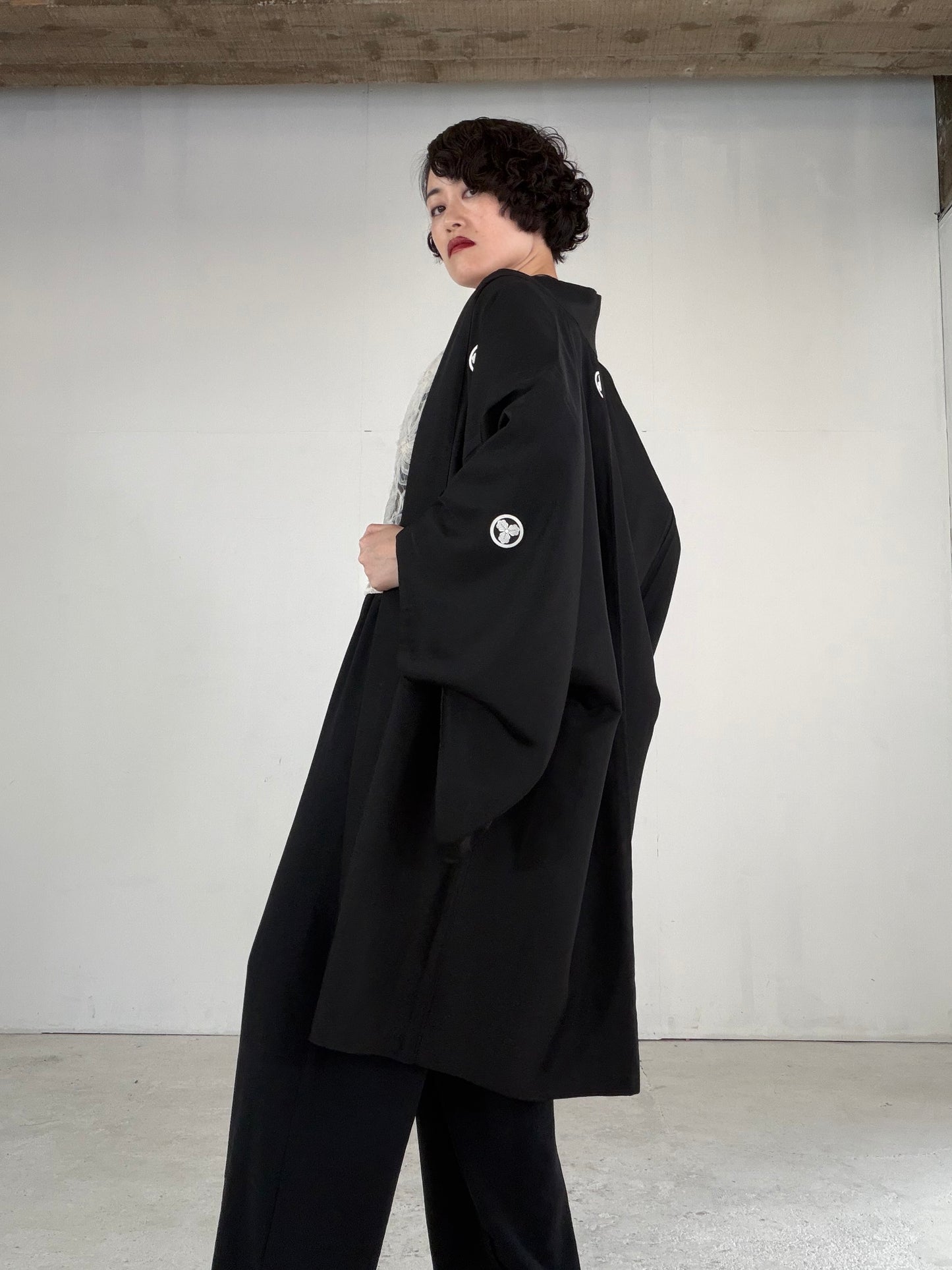 VINTAGE KUROMONTSUKI HAORI "fune, KUR115" *high-damage *hari-mon